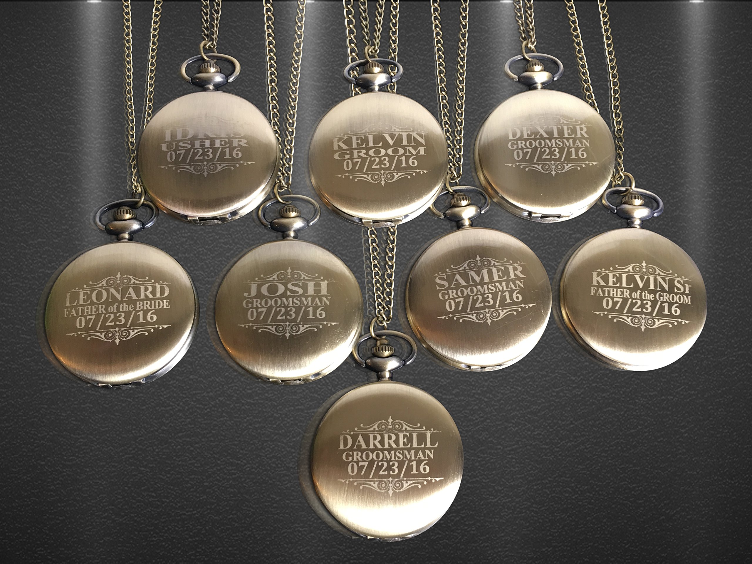 7 Engraved Pocket Watches for Groomsmen - Premium Wedding Gift Set with Chain, Box & Custom Engraving - 5 Color Options - His & Her Couples Gift - Perfect for Anniversaries, Engagements & Special Occasions