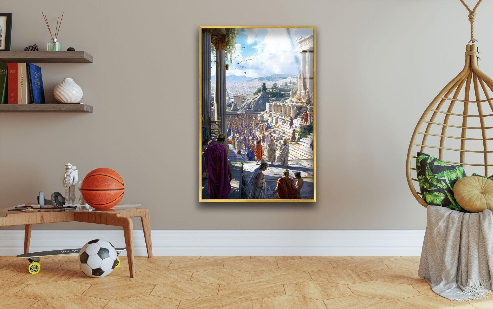 Ancient Rome City Glass Wall Art - Stunning Roman Architecture Decor for Home & Office - Perfect for Living Room, Bedroom, or Office Decor