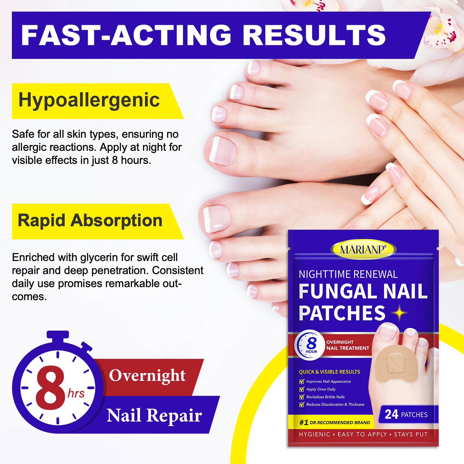 Extra Strength Fungal Nail Treatment Patches with Undecylenic Acid - Repair Discolored & Thickened Toenails | Hypoallergenic & Waterproof | 24 Count | Ideal for Athletes, Swimmers & Active Lifestyles