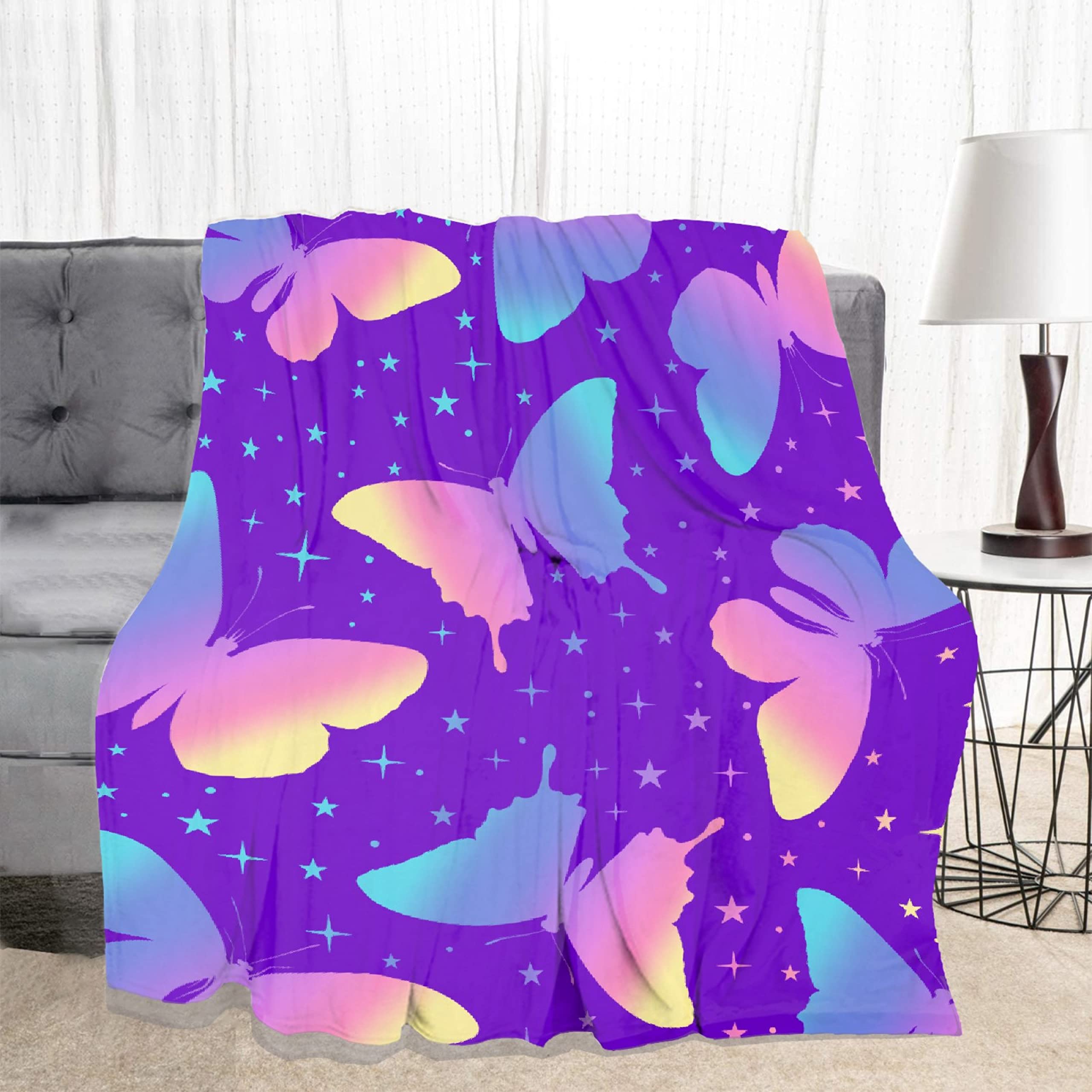 Soft Colorful Butterfly Fleece Blanket - Lightweight Plush Flannel Throw for Sofa, Bed, Couch & Car - Extra Large 120x90 Inch Decorative Blanket Gift for Women, Men & Family - Perfect for Cozy Nights, Picnics & Home Decor