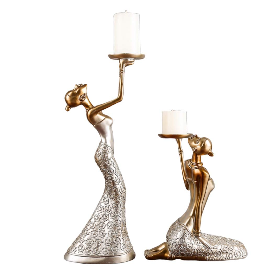 Vintage Abstract Lady Resin Candle Holder - Silver Large Candlestick Statue for Wedding, Party, Christmas Decor | Elegant Home & Restaurant Decoration | Perfect for Table Centerpieces, Mantel Displays & Romantic Ambiance