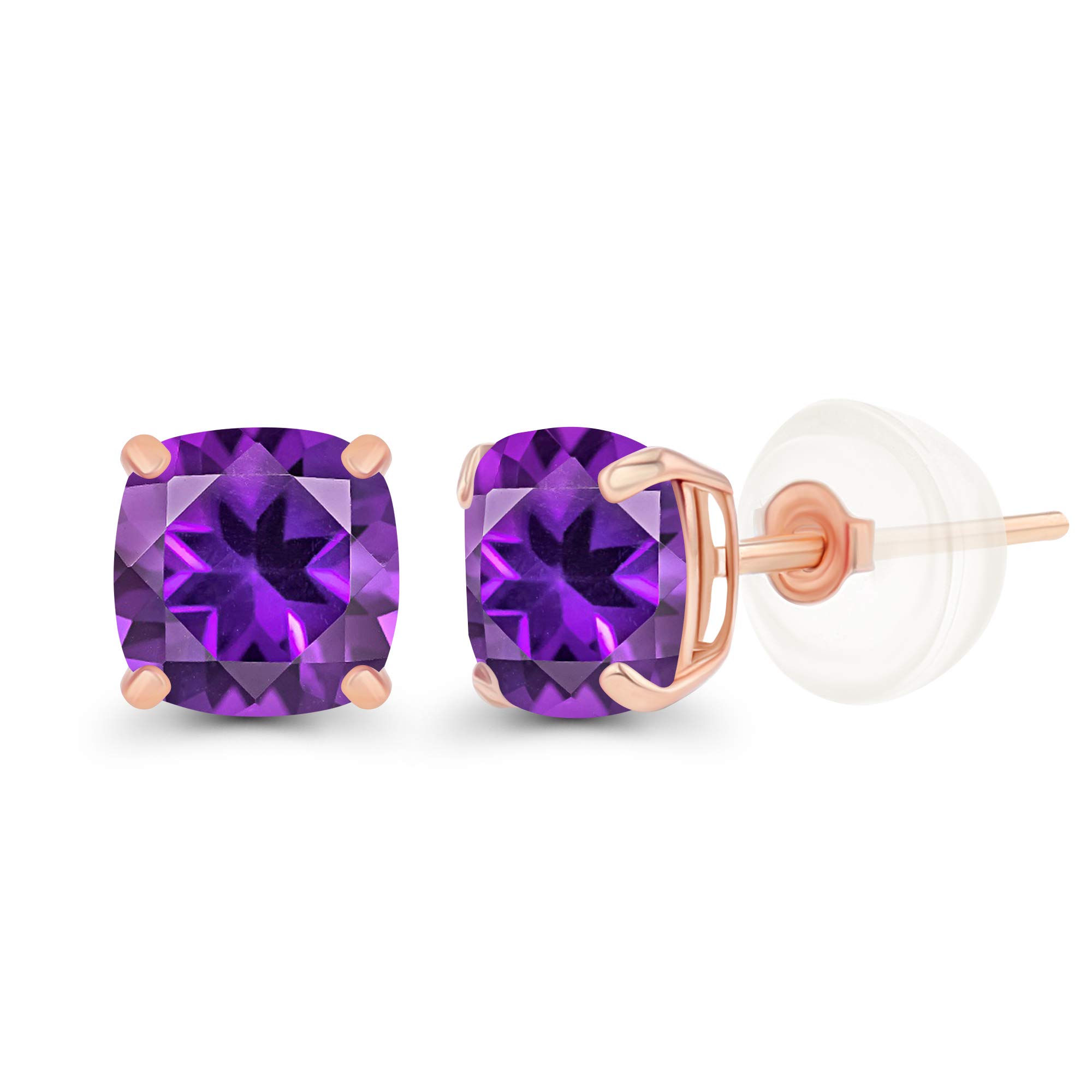 14K Solid Gold or Gold Plated Sterling Silver 5mm Cushion Cut Genuine Birthstone Stud Earrings for Women | Hypoallergenic Jewelry | Natural & Created Gemstone Earrings for Women & Girls | Perfect Gift for Birthday, Anniversary & Everyday Wear