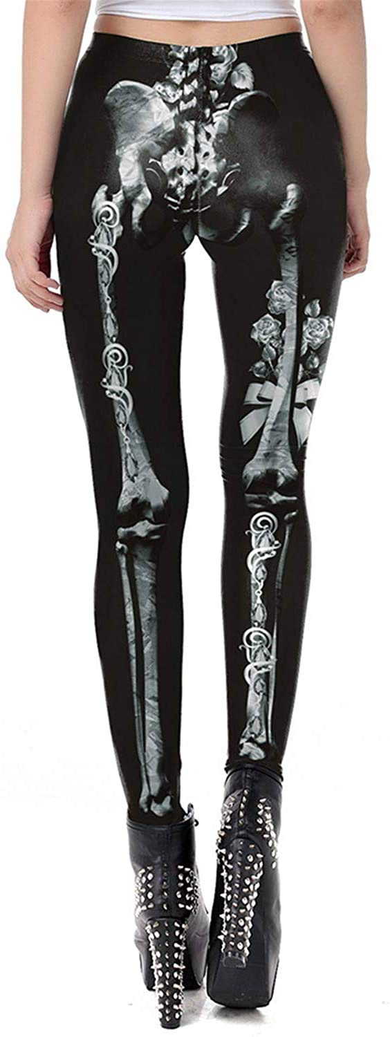 Women's Skeleton Print Leggings - Stretch Black & White Tights for Yoga & Fitness