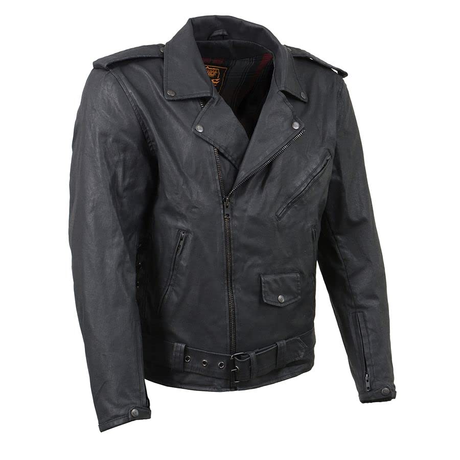 Milwaukee Leather Mdm1020 Men's Armored Black Waxed Denim Motorcycle Jacket - Durable Biker Gear for Riding & Casual Wear
