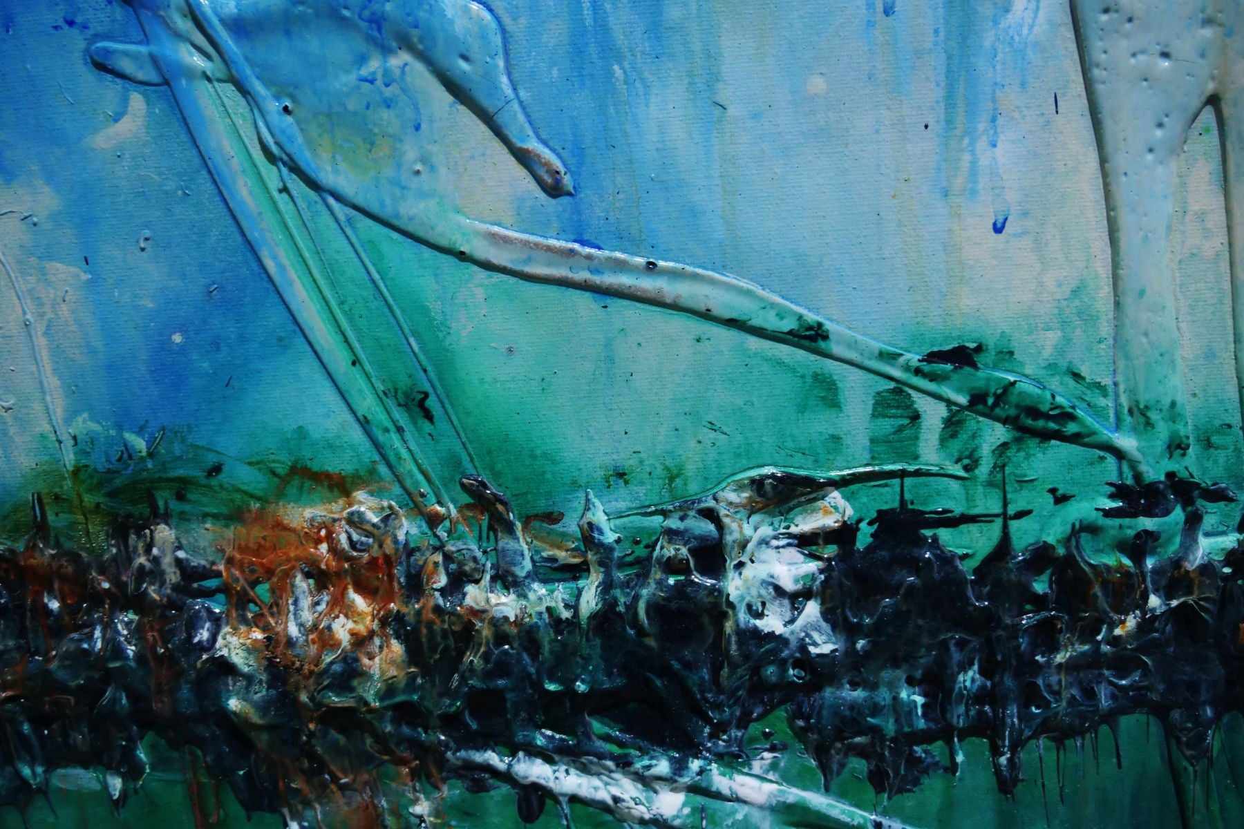 Nature's Calling 240cm x 100cm Blue Green Textured Abstract Canvas Art - Perfect for Living Room, Bedroom & Office Wall Decor