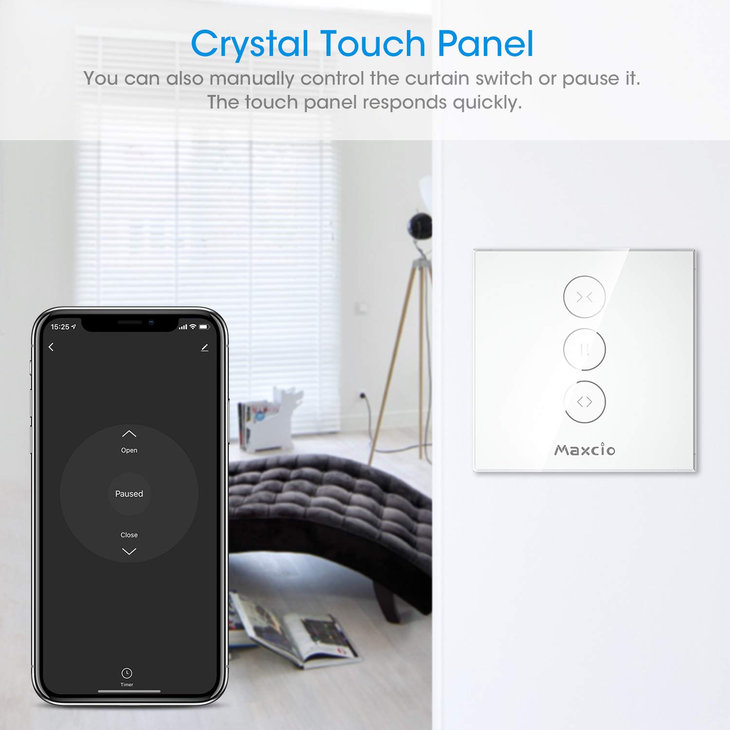 Maxcio WiFi Smart Roller Shade Switch - Compatible with Alexa & Google Home, Timer & Group Control for Awnings, Blinds & Curtains - White | Perfect for Smart Home Automation & Energy Savings