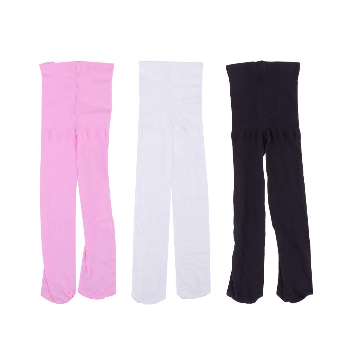 FENICAL Girls Ballet Tights 3-Pack - Black, White, Pink for Dance & Performance