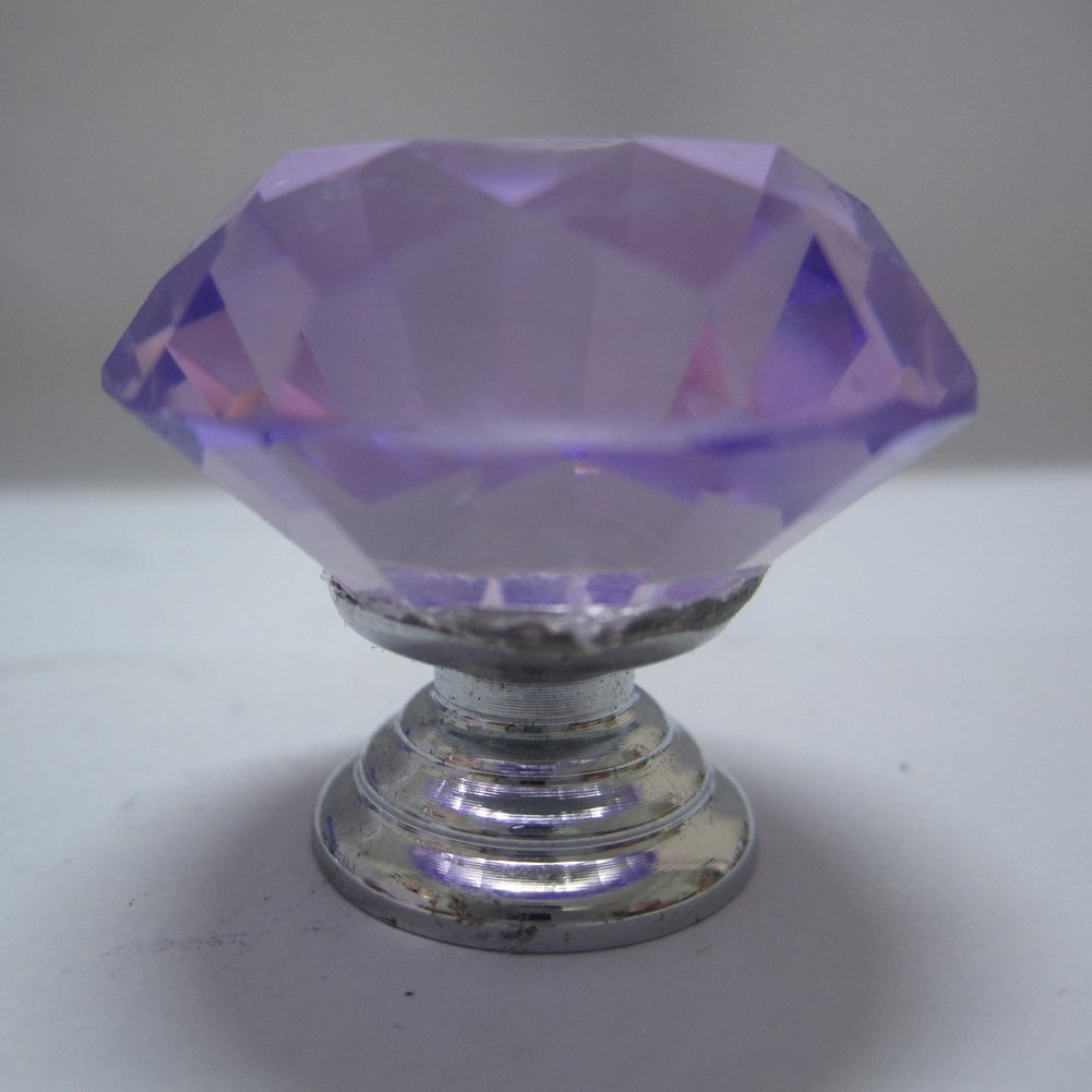 30mm Crystal Glass Cabinet Knobs - Purple Dresser Drawer Pull Handles (Pack of 6) for Bedroom Furniture, Closet Doors & DIY Home Decor Projects
