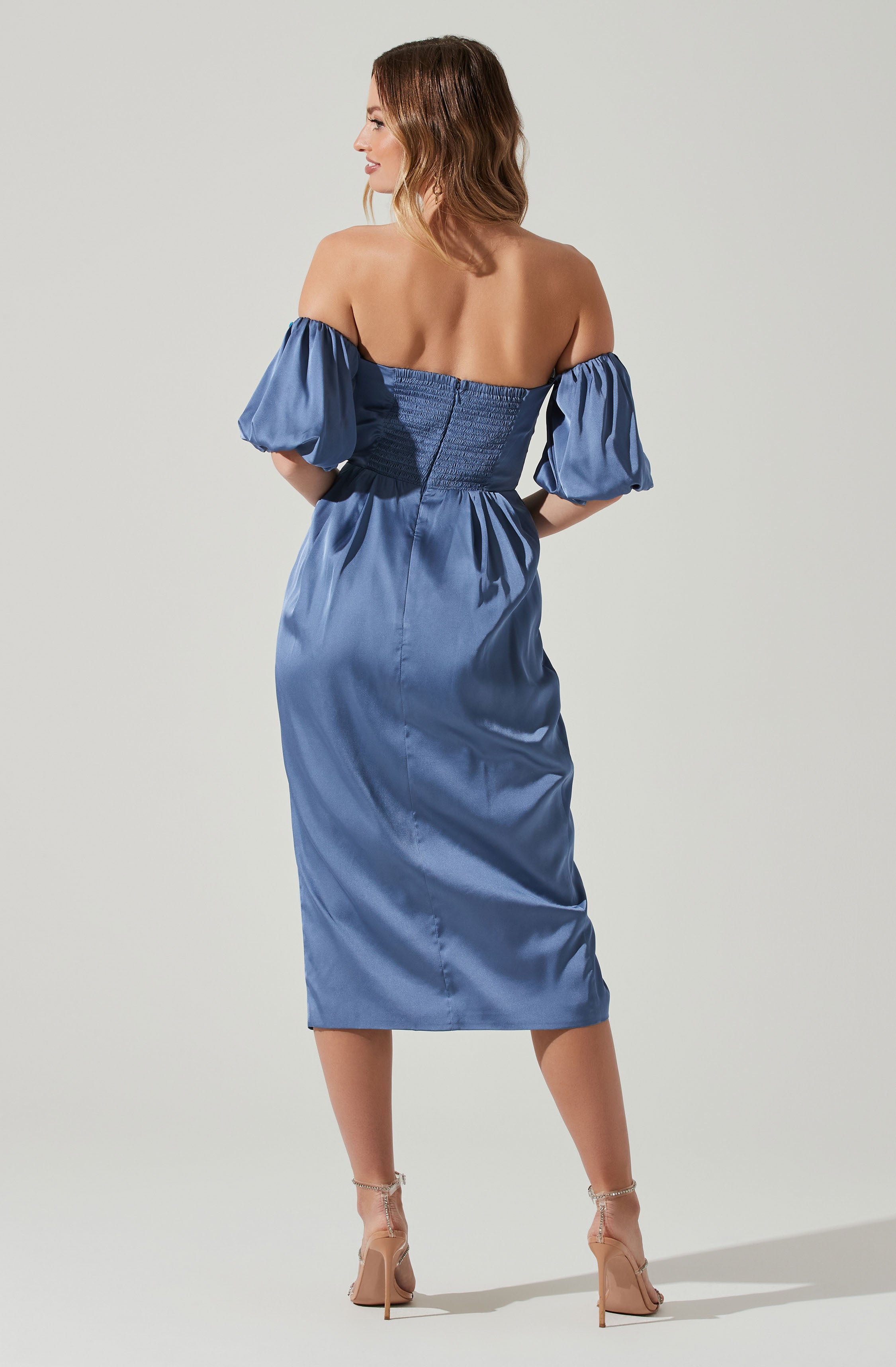 Zurina Off Shoulder Puff Sleeve Midi Dress for Women - Elegant Summer Party Cocktail Dress for Weddings, Date Nights & Special Occasions