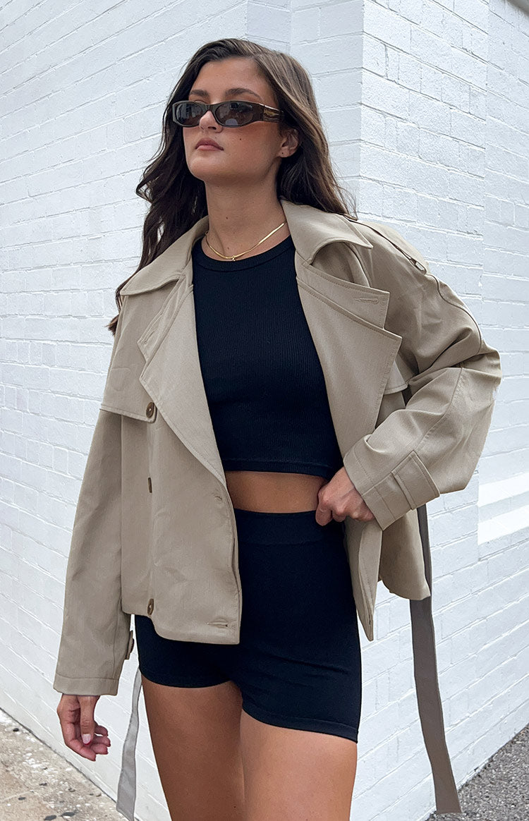 Azura Grey Cropped Trench Coat for Women - Stylish Water-Resistant Lightweight Jacket for Spring & Fall - Perfect for Office, Travel and Casual Outfits
