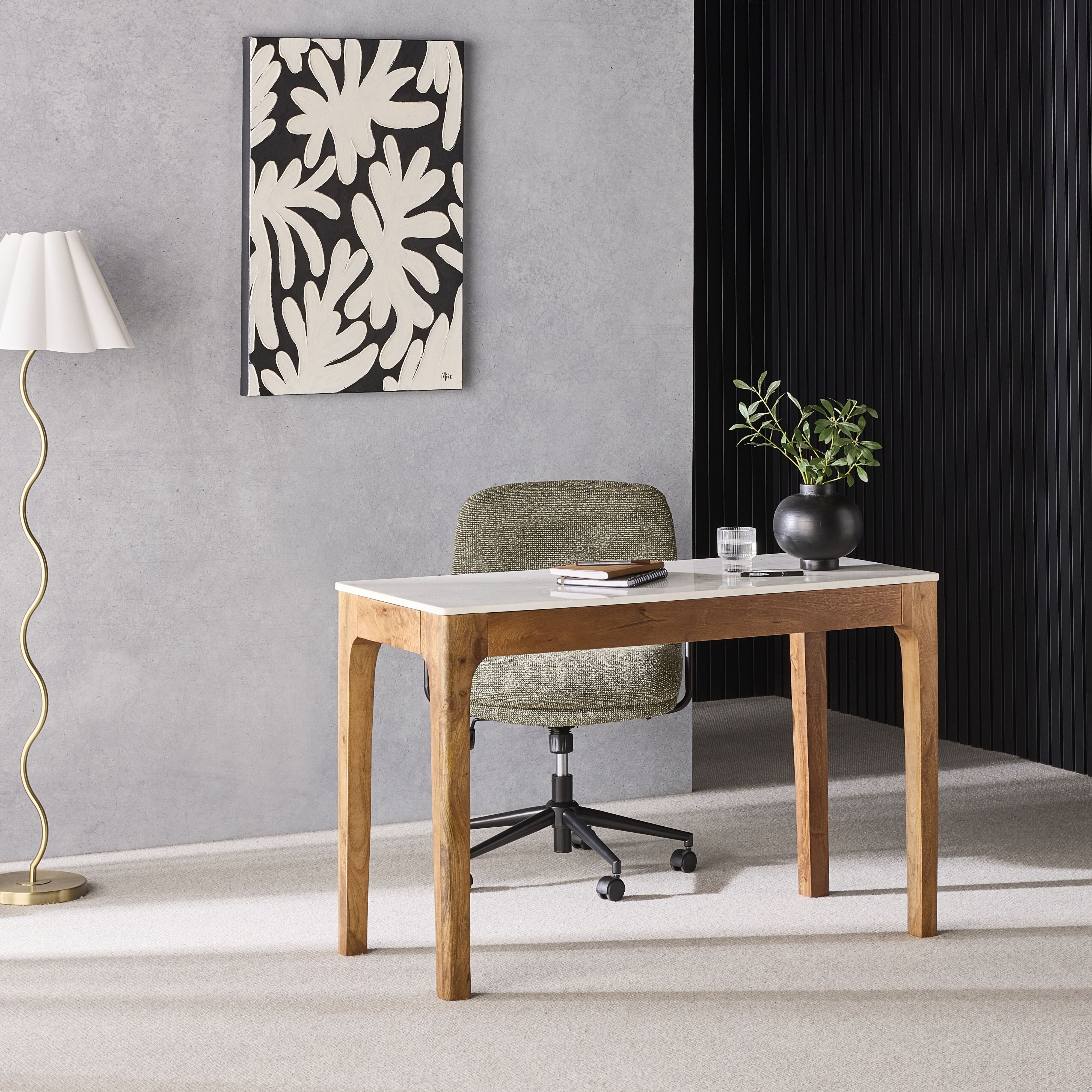 Elegant White Marble Top Desk - Modern Home Office Writing Table with Sturdy Metal Legs for Study, Work, and Conference Room Decor