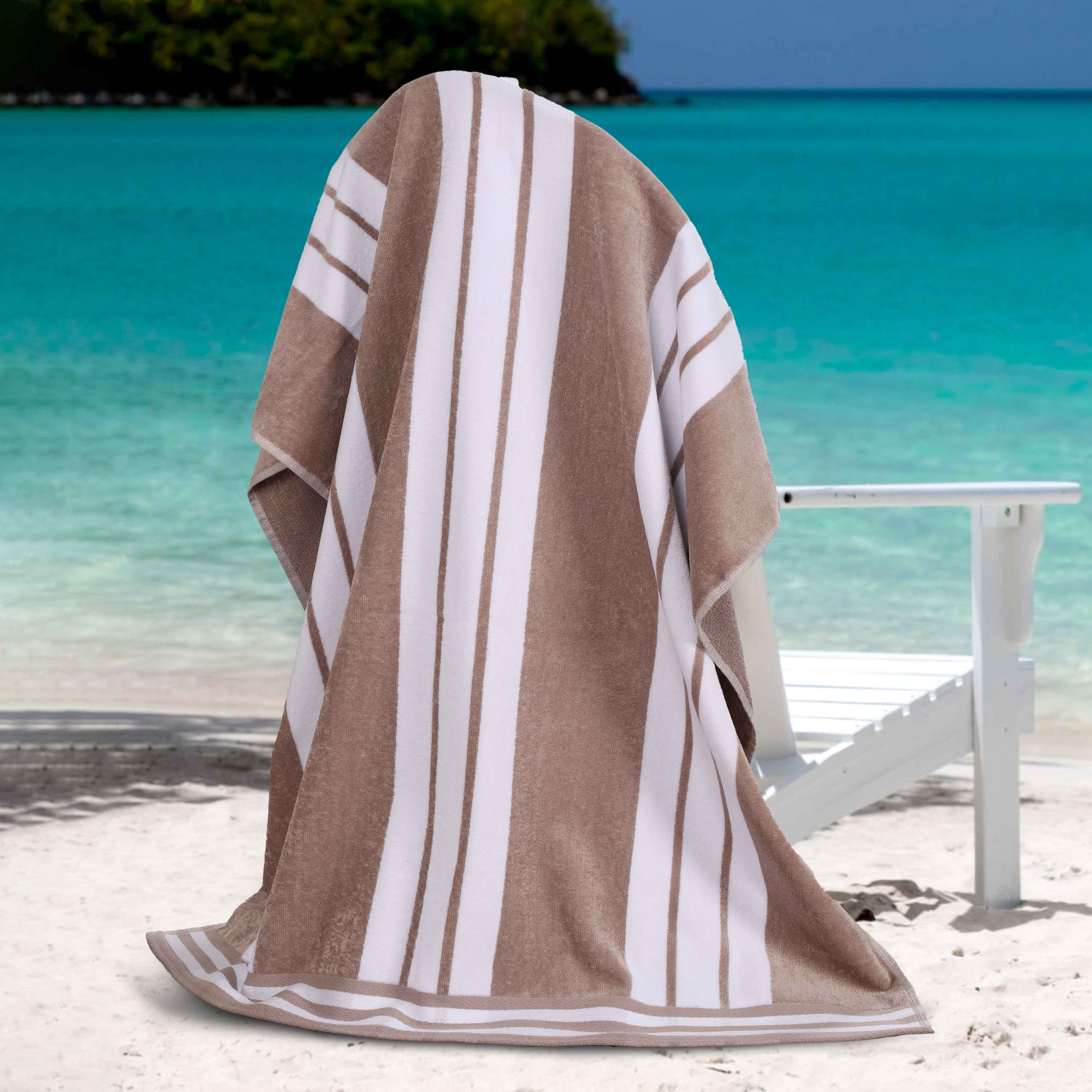 Premium Oversized Cabana Striped Cotton Beach Towel Set - 2, 4, or 6 Pack - Soft Quick-Dry Bath Towels for Pool, Beach, Vacation & Spa Days