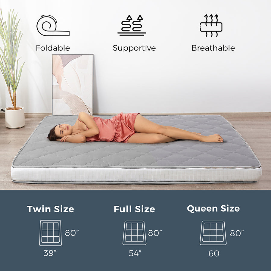 MAXYOYO Japanese Floor Mattress - Extra Thick Padded Tatami Mat for Sleeping & Lounging, Grey Style | Perfect for Guest Beds, Meditation, Yoga & Small Space Living