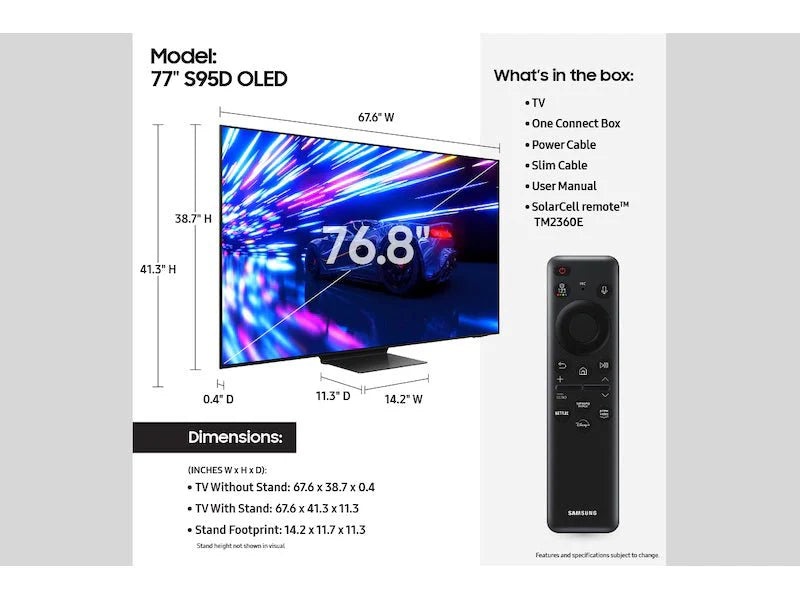Samsung OLED S95D 55-inch 4K UHD Smart TV with Quantum HDR - Perfect for Home Theater & Gaming Entertainment