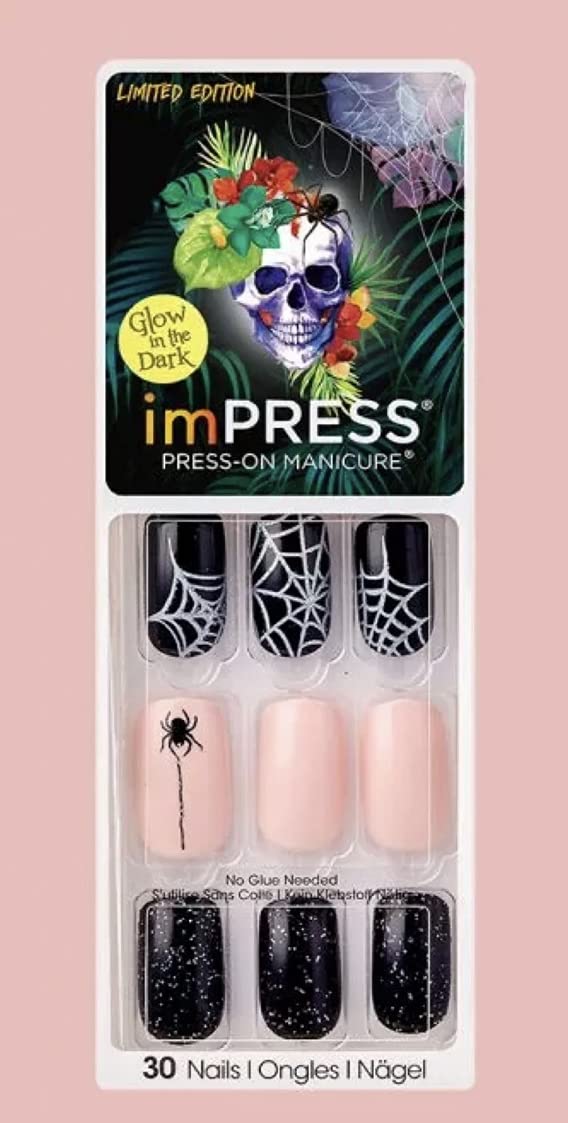 imPress Press-On Manicure - Full Moon Glow in Dark Halloween Nails | Easy Fake Nails for Women | Perfect for Halloween Parties & Night Events