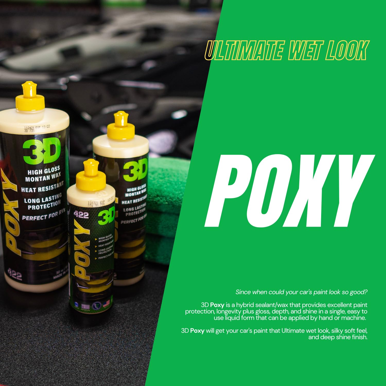 3D Poxy Montan Car Wax – 8oz High Gloss Car Wax Sealant with Long Lasting Protection – Non-Staining Auto Detailing Wax for Cars, Trucks, RVs & Boats – Butter Smooth Silky Feel, Deep Shine & Wet Look Finish – Perfect for Show Cars, Daily Drivers & Marine Vehicles