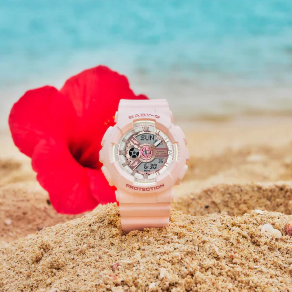 Casio Baby-G BA-110AQ-4ADR Women's Digital Analog Watch - Pink Resin Strap, Aqua Planet Collaboration - Perfect for Swimming, Sports & Everyday Wear