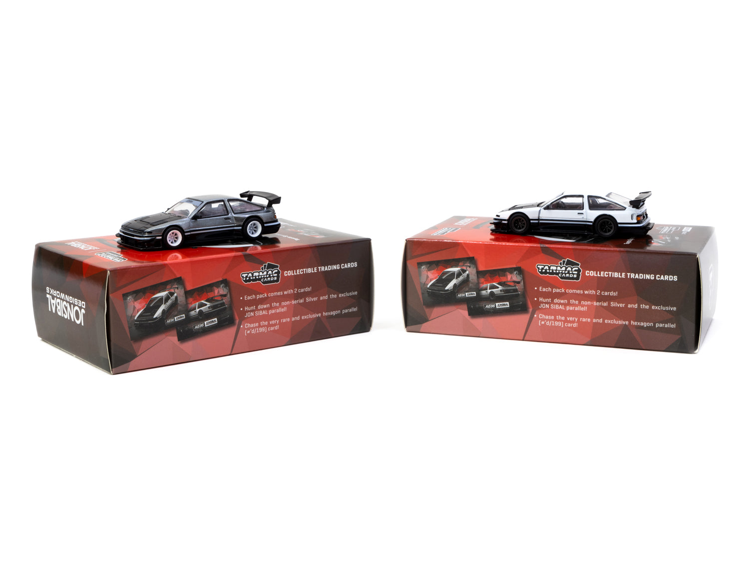 Tarmac Works 1/64 Scale Toyota Sprinter Trueno AE86 Widebody Diecast Model Car - White & Black Limited Edition with Tarmac Cards - Perfect for Collectors, Display, and Racing Scenes