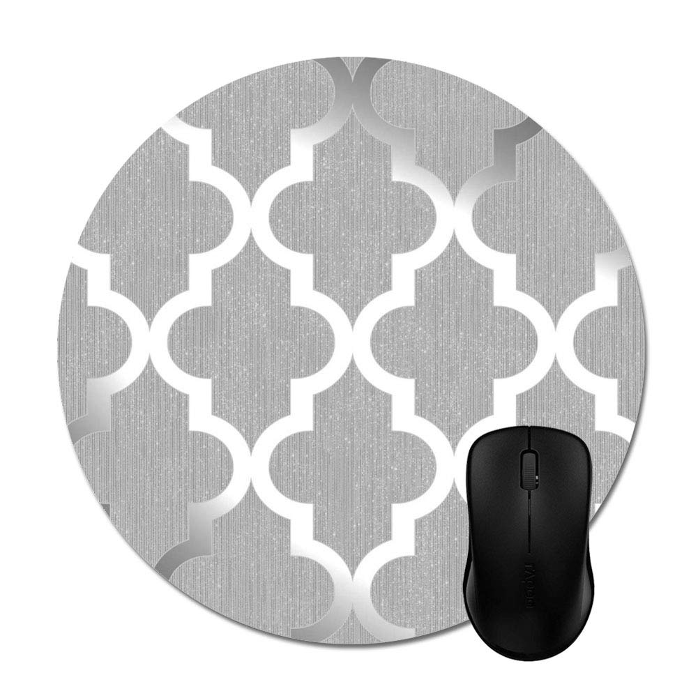 Geometric Silver Trellis Mouse Pad - Non-Slip Rubber Base, Smooth Surface for Precise Control, 8 Inch Office Desk Accessory for Gaming, Work & Home Use