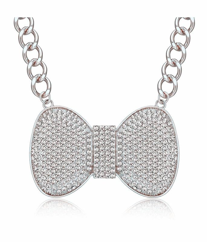 Elegant Women's Rhinestone Bow Necklace - Alloy Chunky Bowtie Choker for Parties, Weddings & Special Occasions | Fashion Statement Jewelry Gift for Her