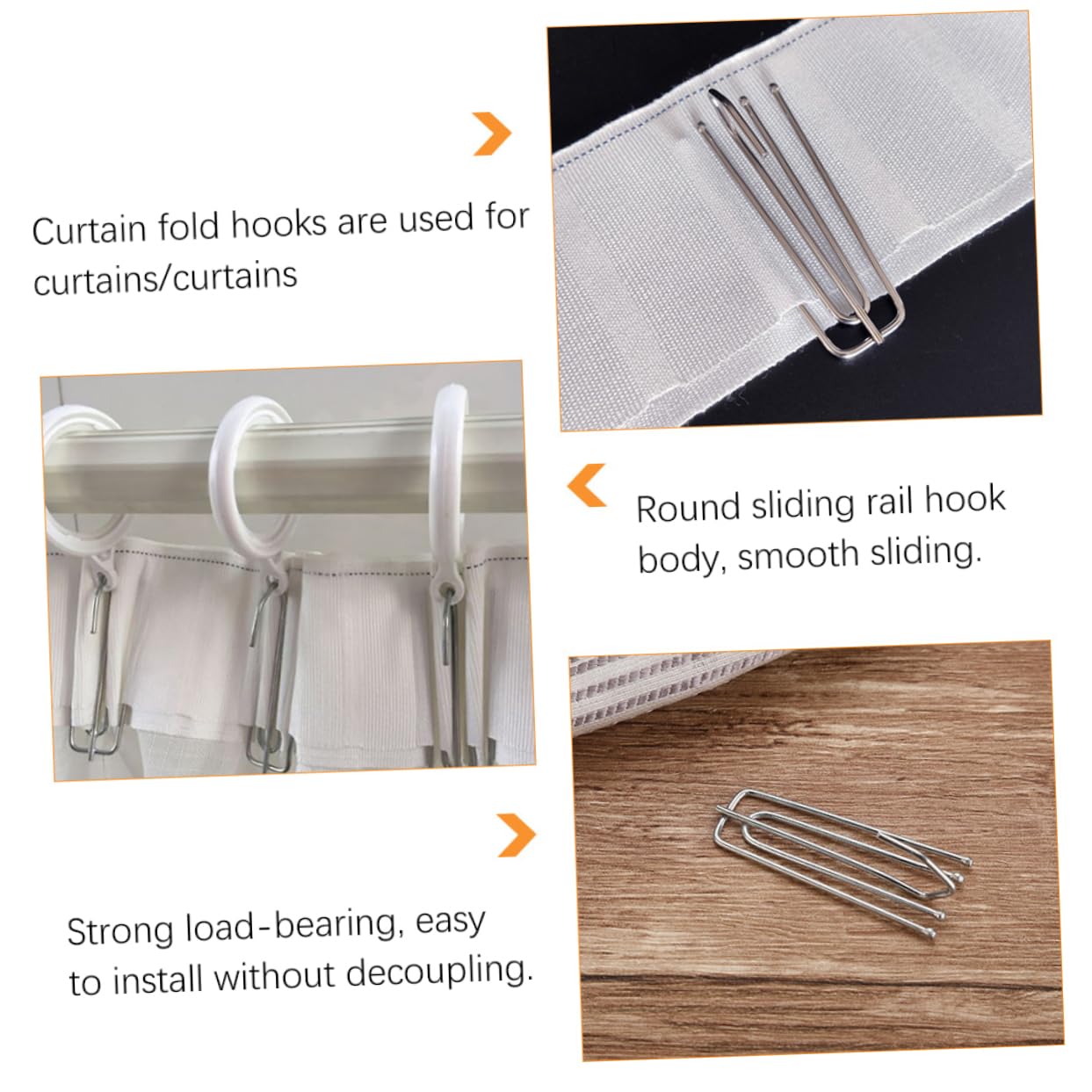 50pcs Stainless Steel Curtain Hooks - Cabilock 4-Claw Pinch Pleat Hangers for Drapes & Shower Curtains | Durable Slip-On Hooks for Pleated Tape Ends | Perfect for Living Room, Bedroom & Bathroom Window Treatments