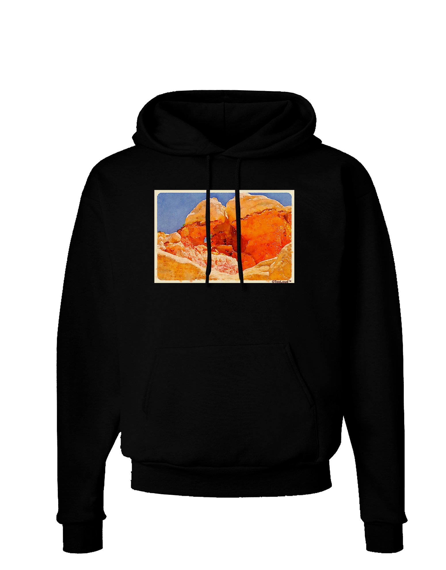 TooLoud Desert Landscape Watercolor Print Dark Hoodie Sweatshirt for Men & Women | Artistic Pullover for Streetwear, Casual Outfits & Outdoor Activities