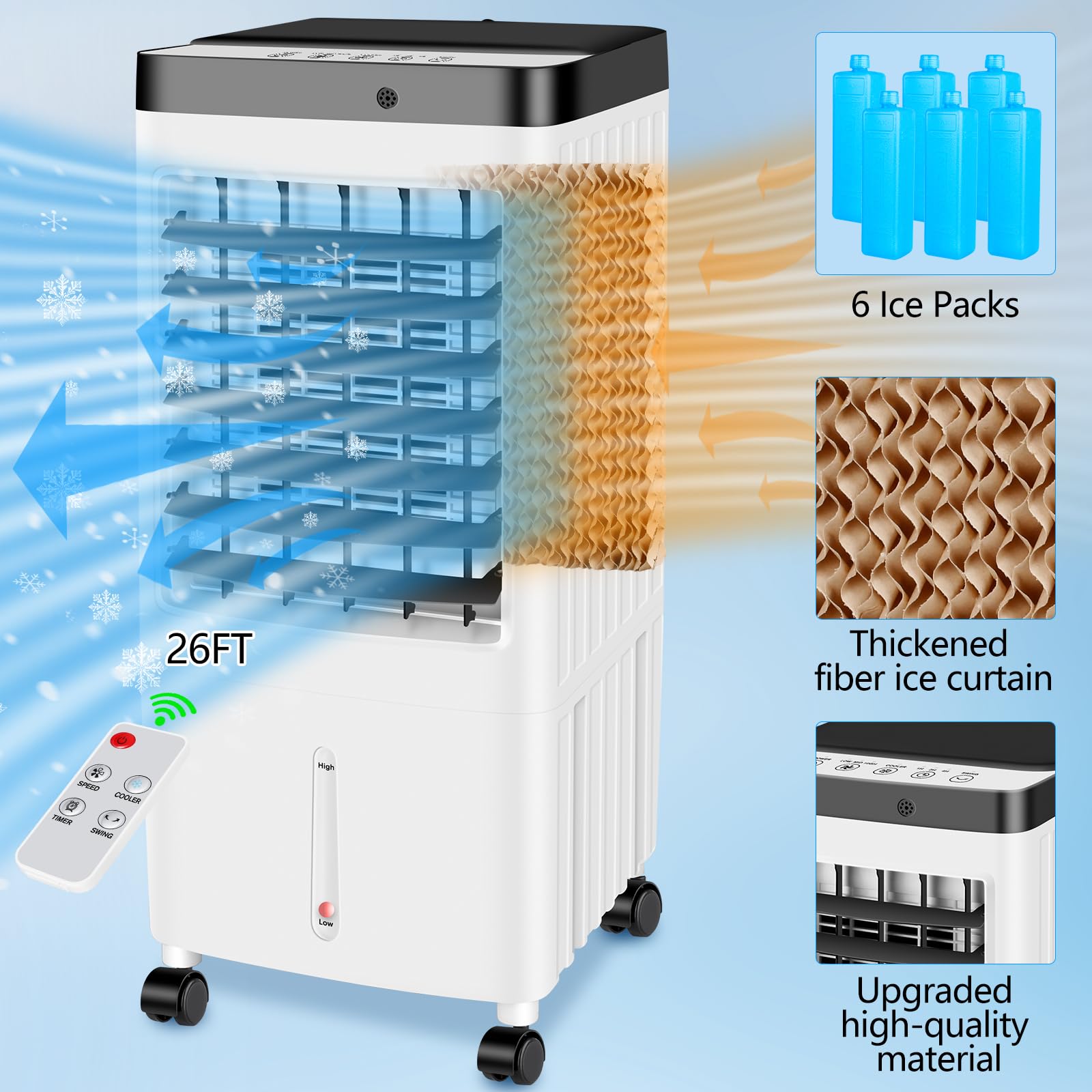 Portable Air Conditioner 3-in-1 with 3.2 Gallon Water Tank - Evaporative Cooler, AC Unit with Timer, 3 Speed Settings & 80° Oscillation - Perfect for Bedroom, Kitchen, Office & Home Cooling