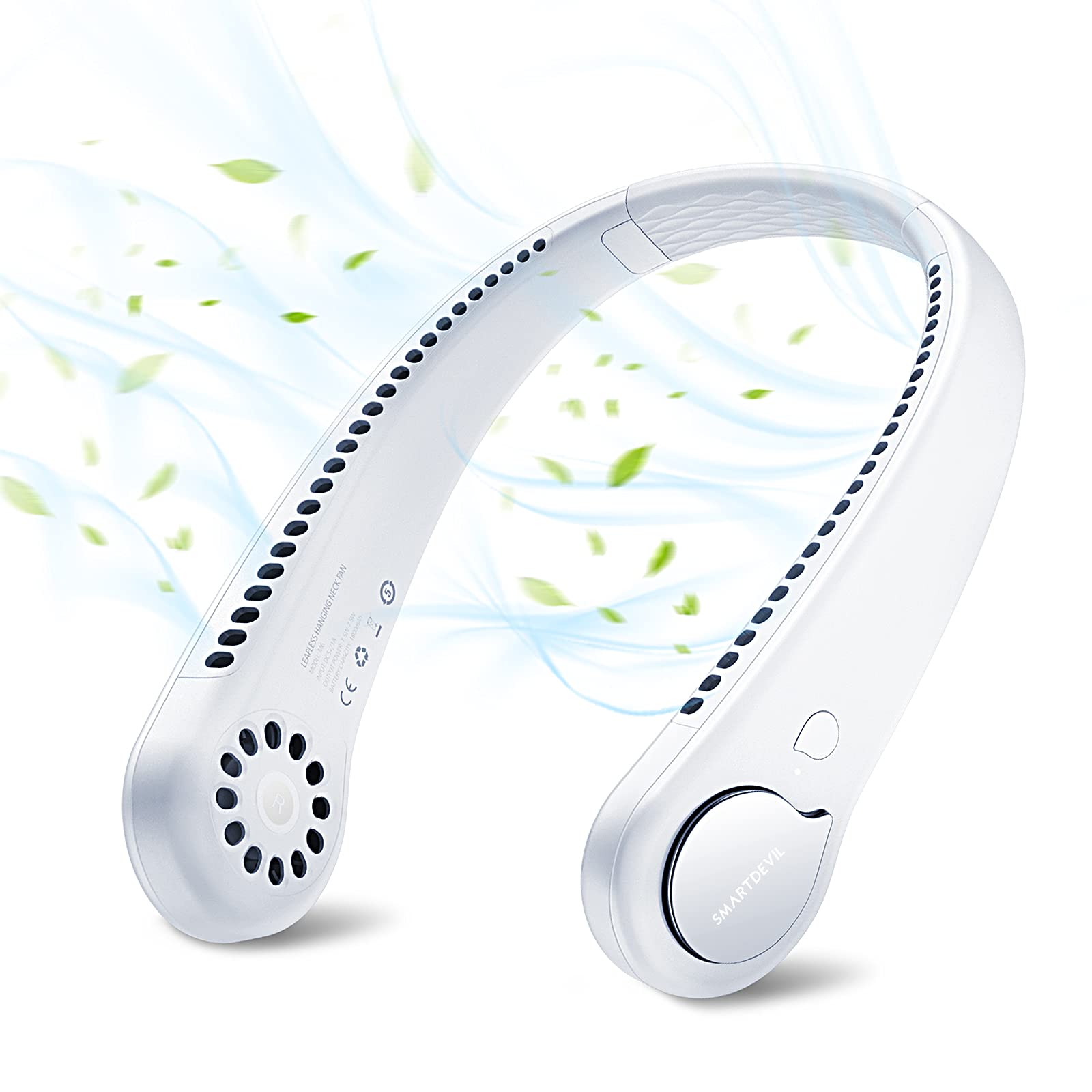 SMARTDEVIL USB Desk Fan - Portable Neck Fan with 3 Speeds, Quiet Cooling for Office, Home & Travel - White | Perfect for Work, Study & Outdoor Activities