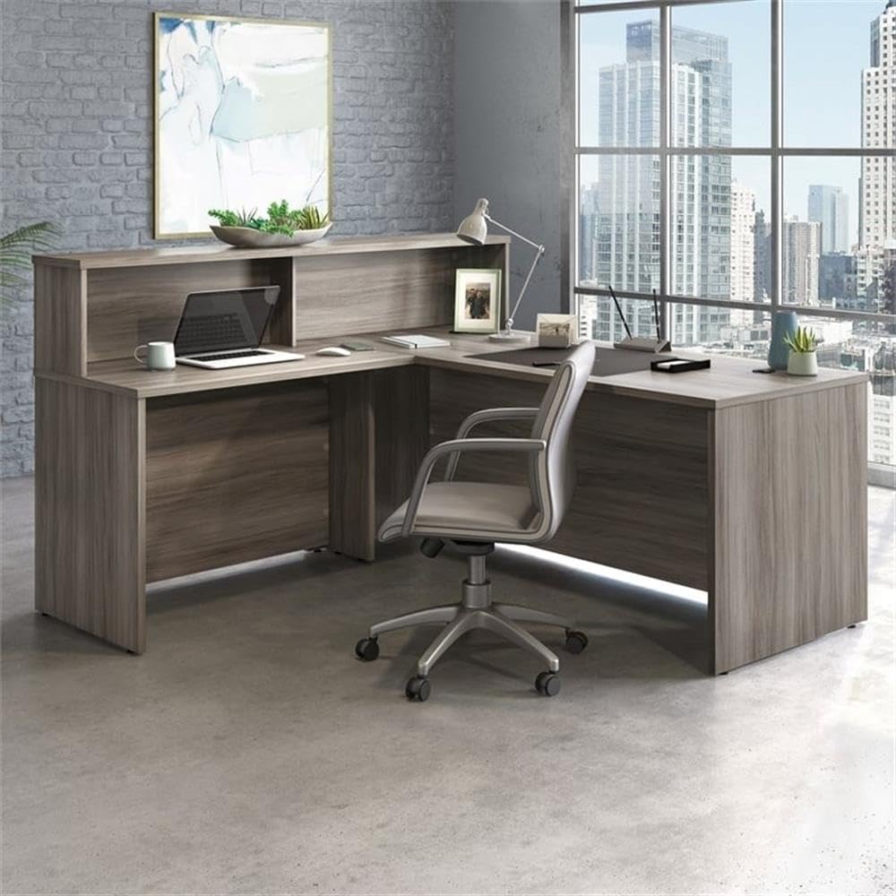 UrbanPro Contemporary Engineered Wood Adjustable L-Shaped Desk with Right/Left Return in Brown Finish - Perfect for Home Office, Study Room & Workspace Organization