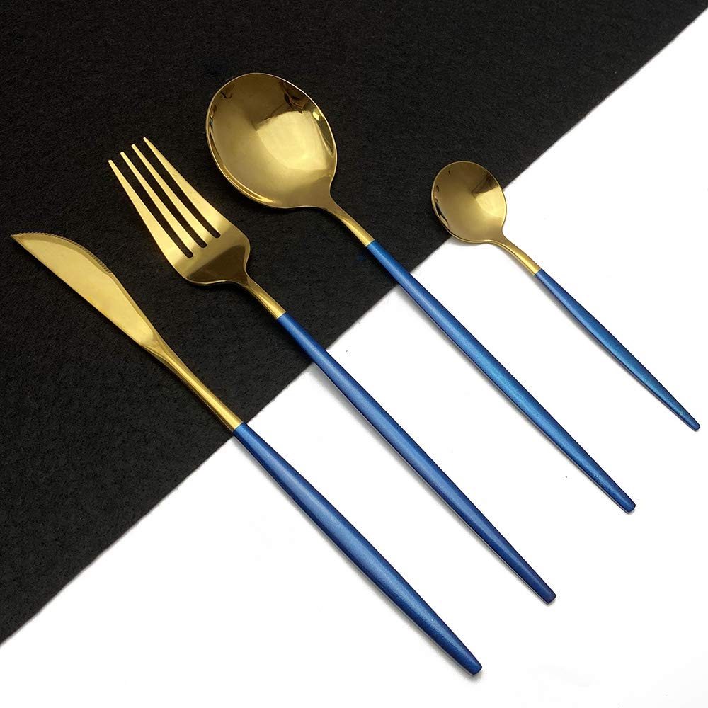 24-Piece Stainless Steel Silverware Flatware Set - Knife, Fork & Spoon Cutlery for Kitchen & Dining - Dishwasher Safe Rainbow Color Tableware - Perfect for Restaurants, Parties & Everyday Use