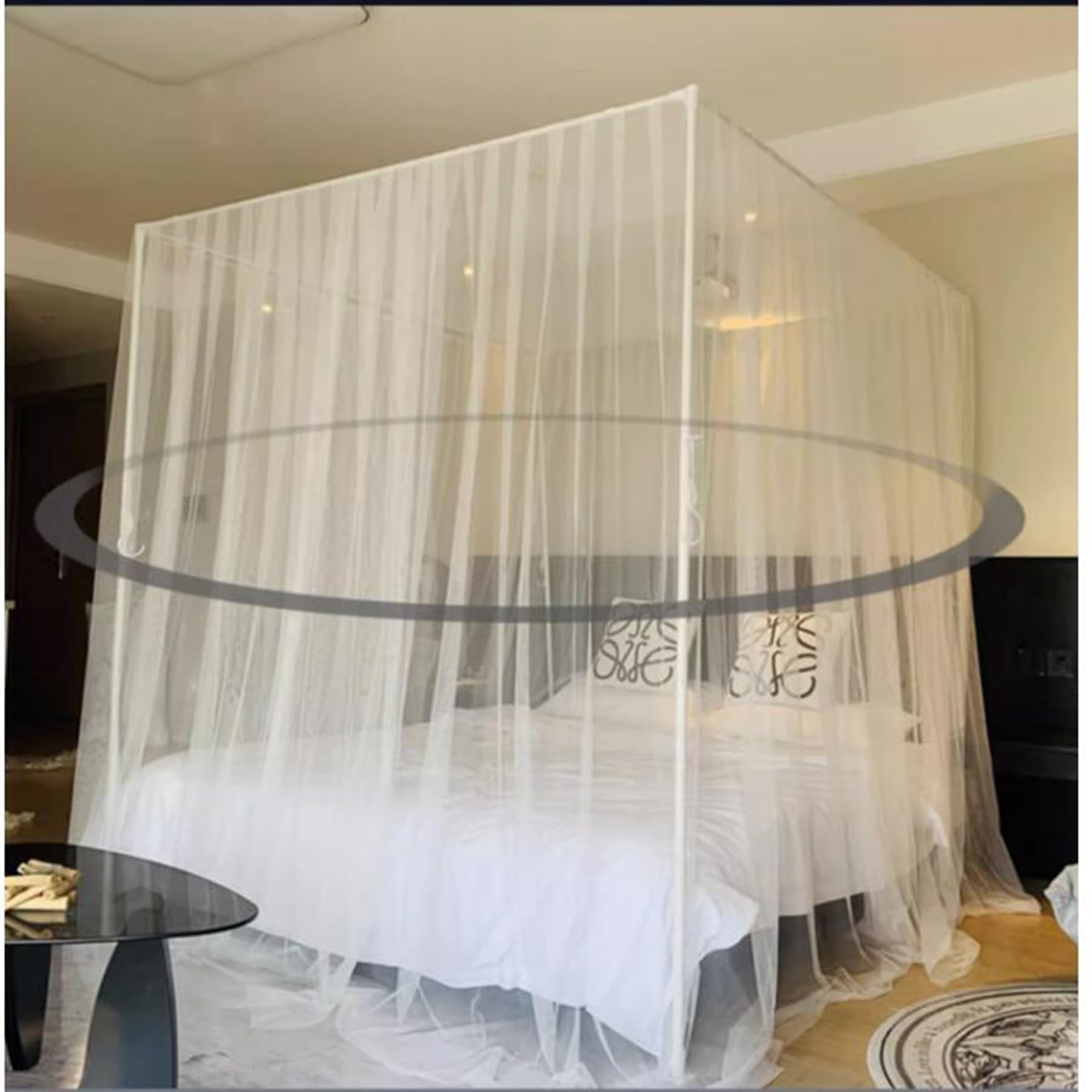 4 Corners Post Canopy Bed Curtain Set with Frame Poles - Full/King Size Bed Canopy for Girls & Adults - Green Bedroom Decor - Perfect for Boho, Princess & Romantic Bedroom Themes