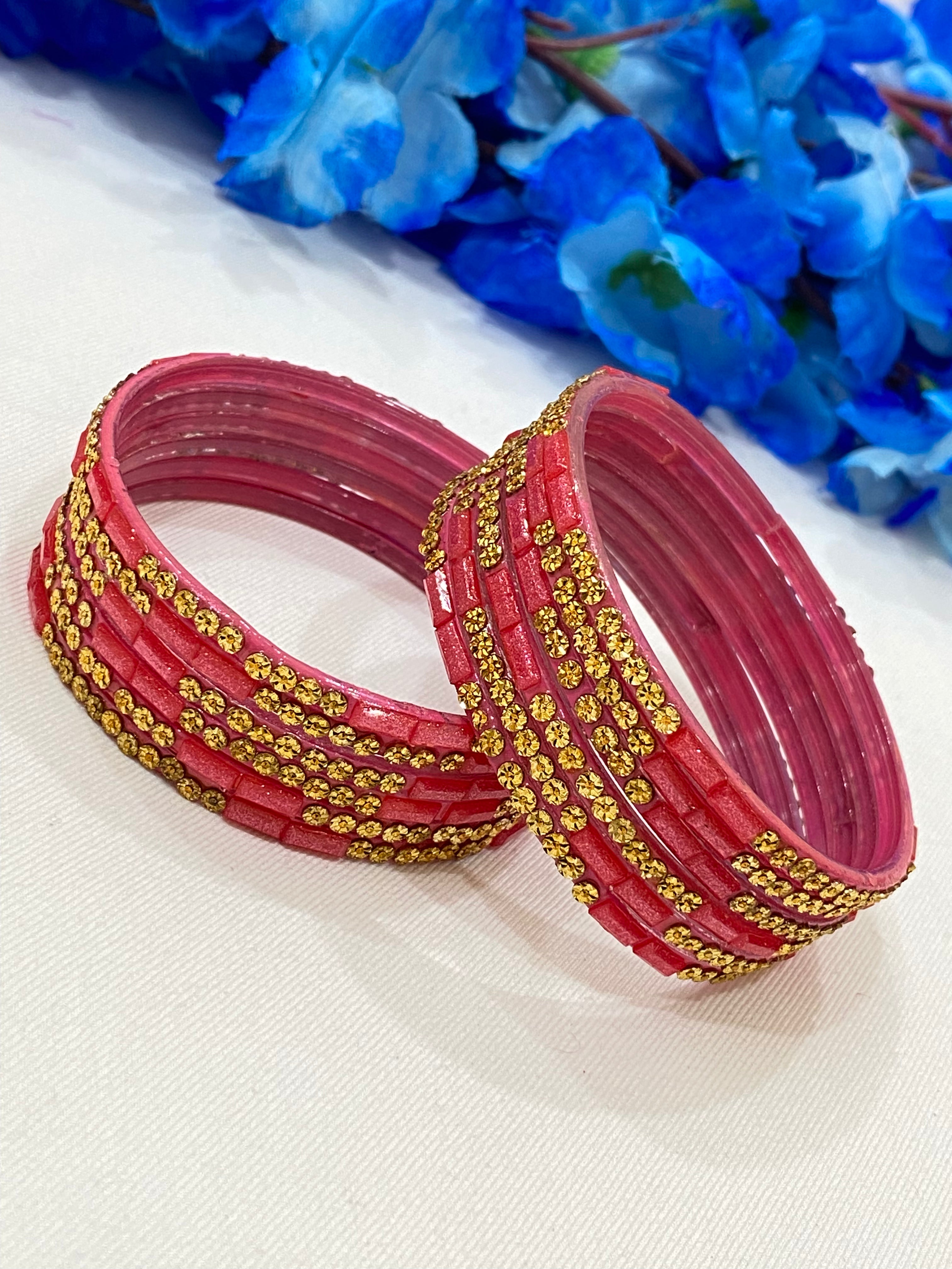 Elegant Pink Stone Glass Bangles for Women - Stylish Handmade Jewelry for Parties, Weddings & Everyday Wear