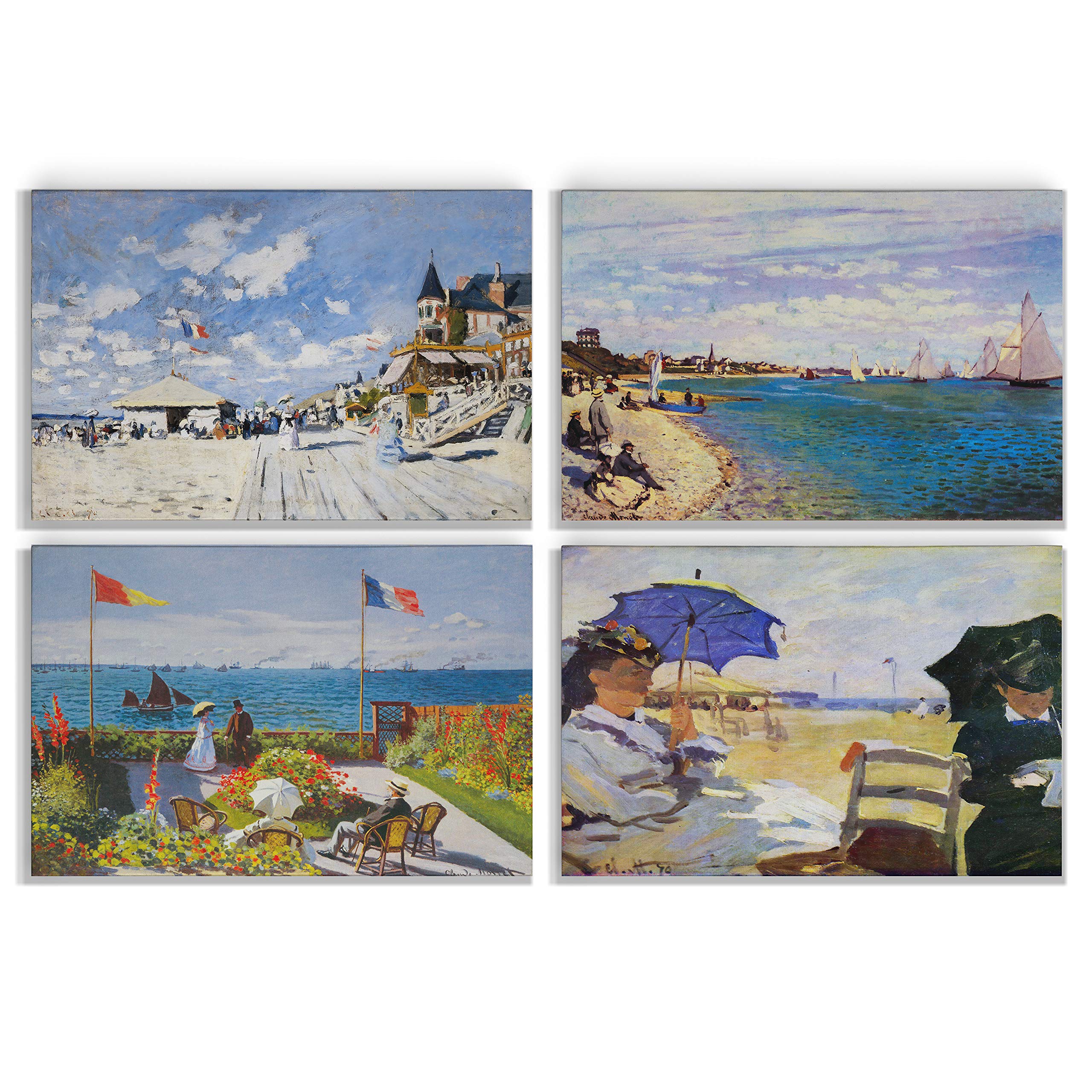 Beach View Gallery Wrapped Canvas Wall Art Set of 4 - Coastal Landscape Paintings for Living Room, Bedroom & Office Decor