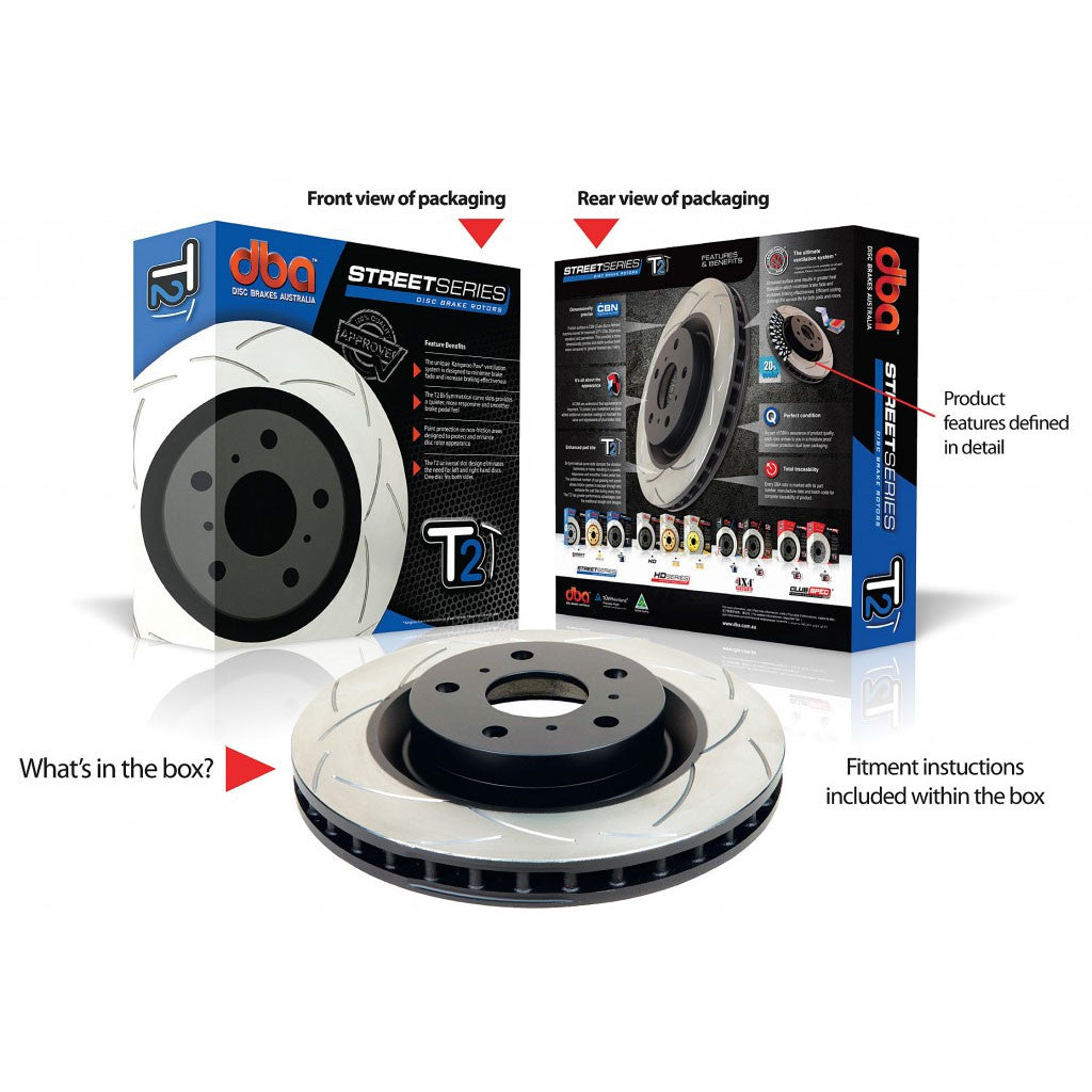 DBA Street Series Slotted Brake Rotors for Subaru WRX 2002-2005 | High-Performance Drilled & Slotted Rotors for Enhanced Braking | Perfect for Street Racing & Daily Driving
