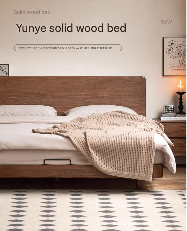 Solid Wood Floating Bed Frame - Black Walnut & Oak - Modern Platform Bed with Hidden Storage - Perfect for Small Bedrooms & Minimalist Home Decor