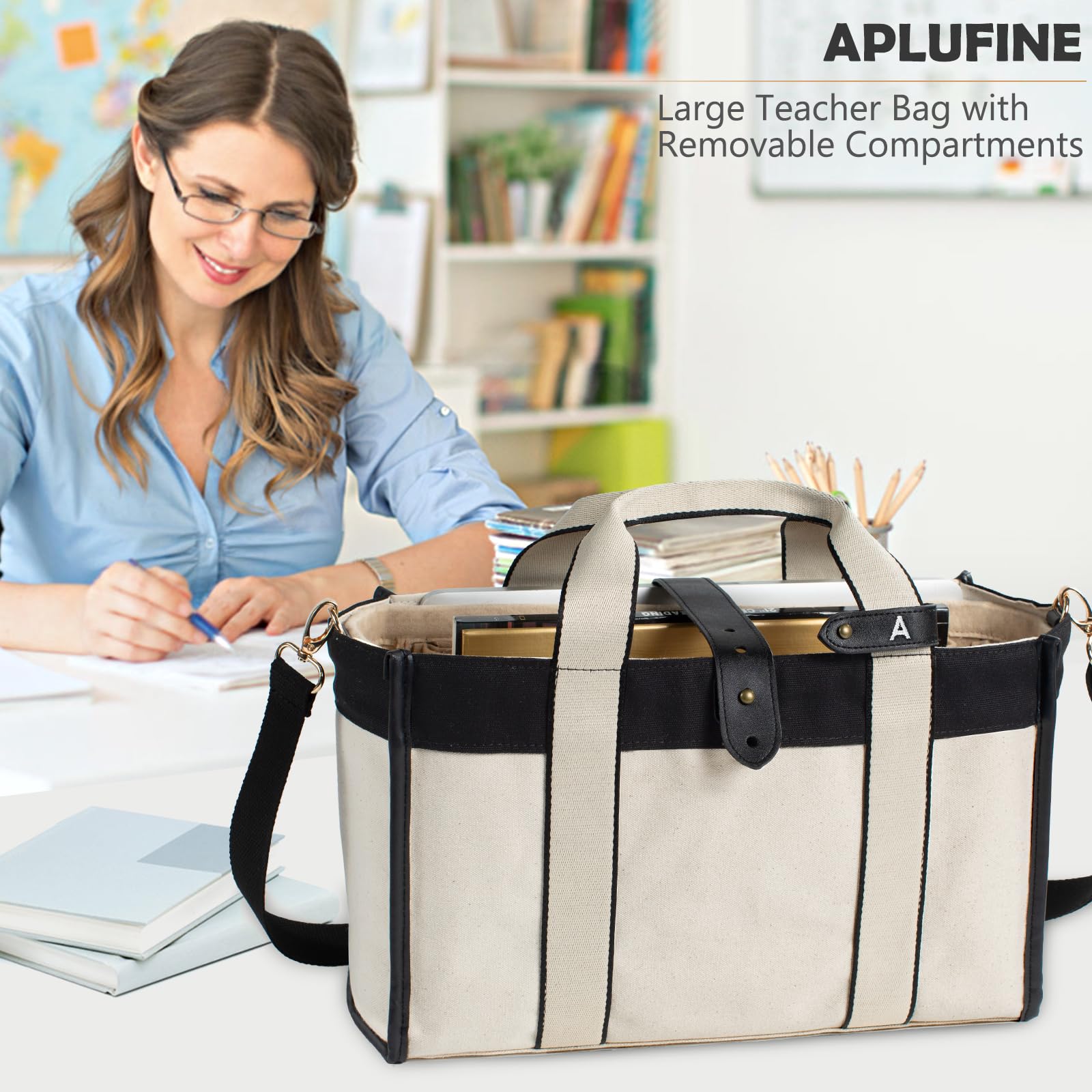 Stylish Large Canvas Tote Bag for Women with Multiple Compartments & Pockets - Durable Teacher Bag & Travel Tote - Perfect for Work, School, Shopping & Beach Trips