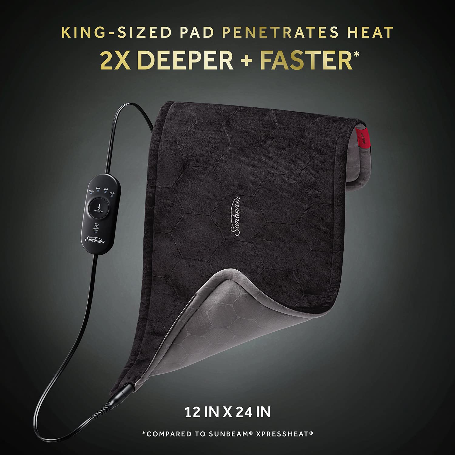 Sunbeam AdvancedHeat King-Sized Electric Heating Pad for Back, Neck & Shoulder Pain Relief - Fast Soothing Heat Therapy for Muscle Aches, Cramps & Arthritis - Perfect for Home, Office & Travel Use