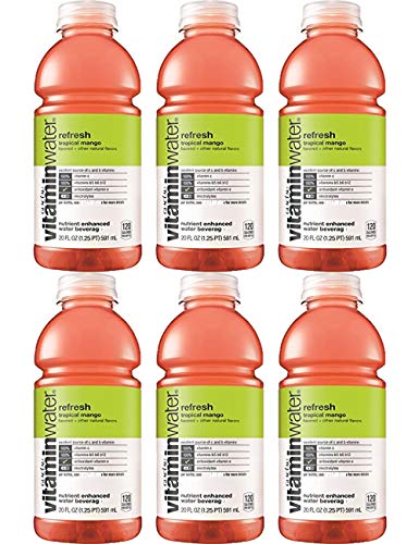 2-Pack of 6 Vitamin Water Refresh Tropical Mango 20 Oz Bottles - Hydrating Sports Drink for Workouts, Gym & Outdoor Activities