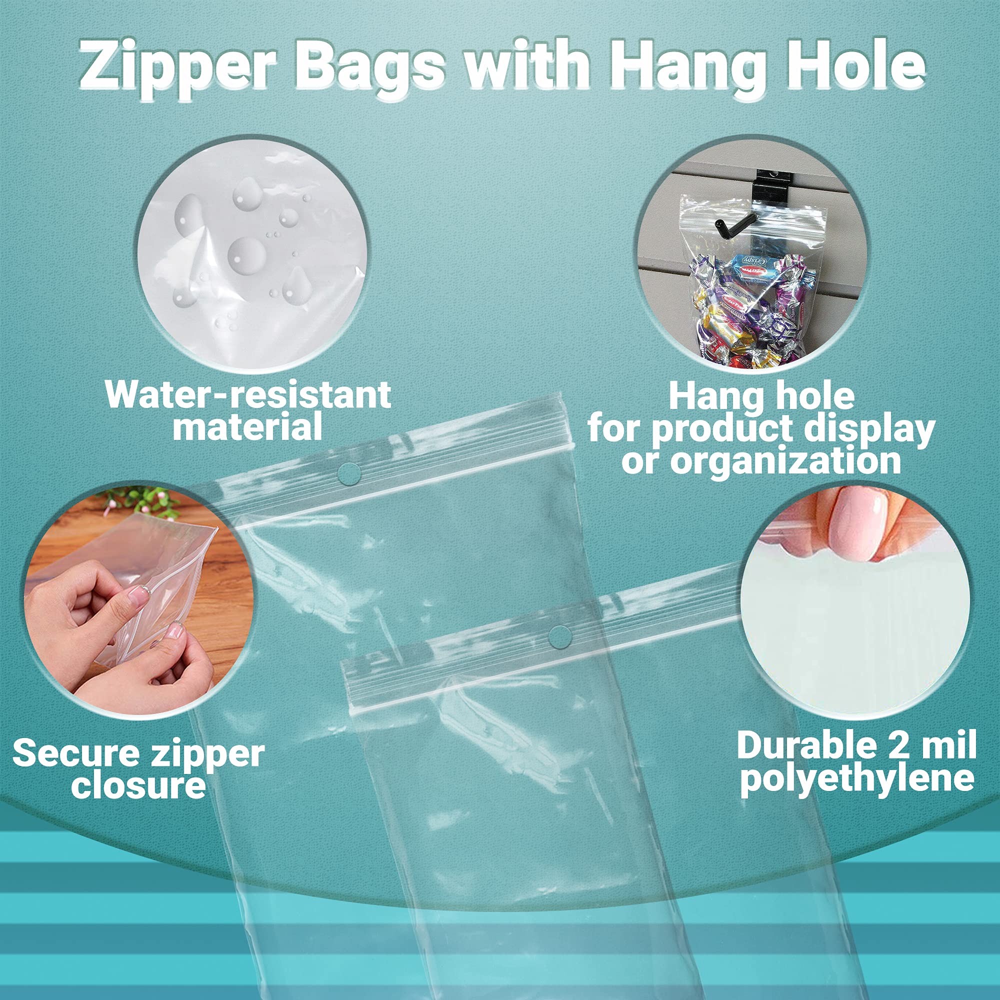 1000 Pack Clear Reclosable Zipper Bags 10x12 Inch - 2 Mil Thick Resealable Plastic Storage Bags with Hanging Holes for Pills, Jewelry, Snacks | Perfect for Organizing, Packaging & Storing Small Items at Home or Business