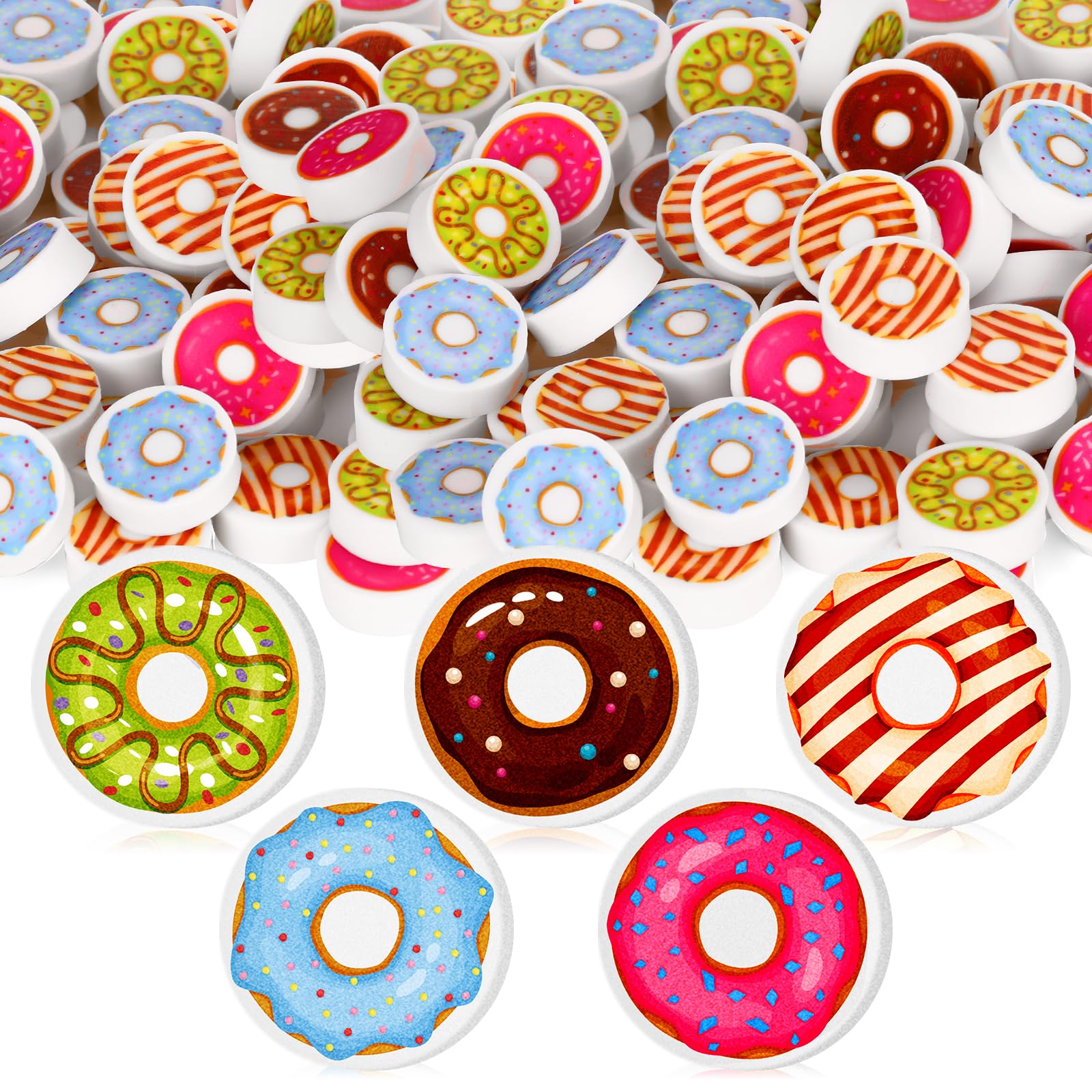 80 Pcs Mini Donut Erasers - Cute Food Shaped Pencil Erasers Bulk for School Supplies, Party Favors & Kids Rewards | Perfect for Classroom Gifts, Teacher Appreciation & Back to School Activities