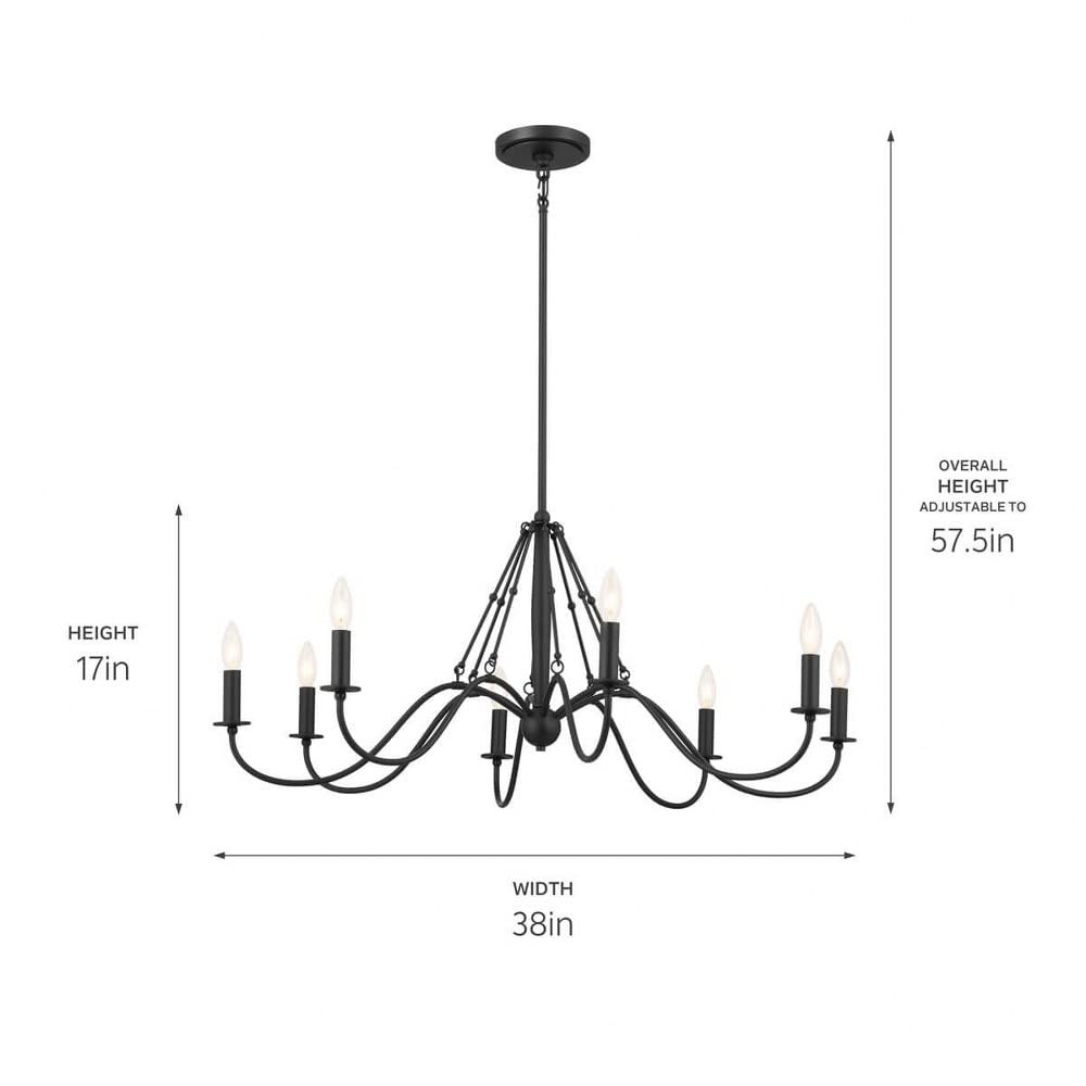 Kichler Freesia 38 Inch 8-Light Chandelier in Textured Black - Modern Crystal Ceiling Light Fixture for Dining Room, Bedroom, or Entryway