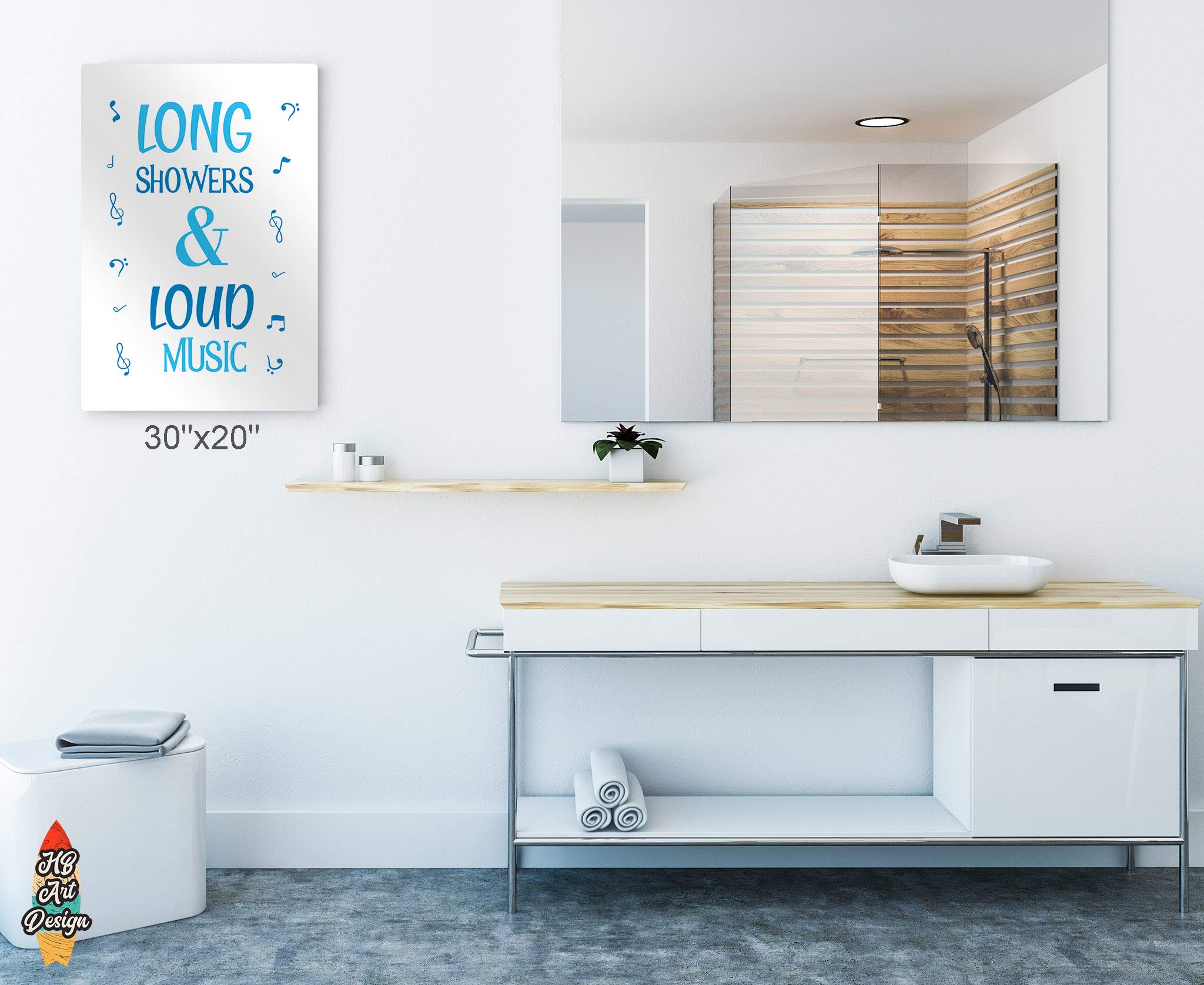Funny Bathroom Quote Metal Print Wall Art - HB Art Design Long Showers & Loud Music Saying - Ready to Hang 24x16 Inches - Perfect for Bathroom Decor, Kids Nursery, or Unique Toilet Gift Idea (Great for Housewarming, Birthday & Humorous Home Decor)