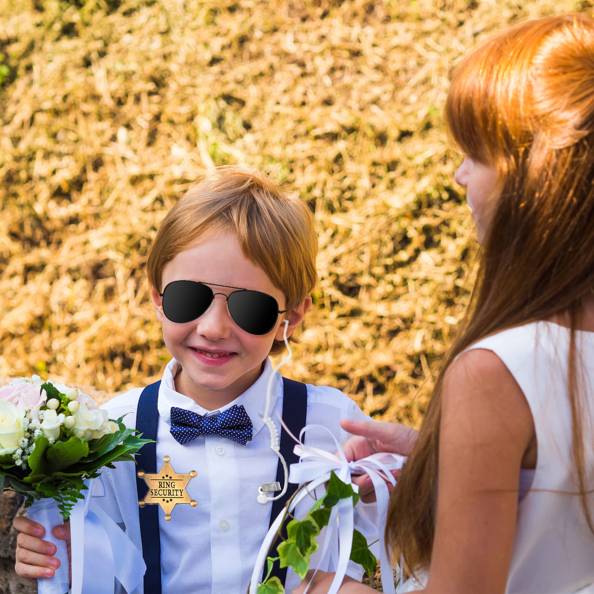 Kids Spy Police FBI Costume Set - Wedding Ring Bearer Outfit with Sunglasses, Earpiece & Ring Box | Fun Role Play, Cosplay & Pretend Play for Parties & Dress Up