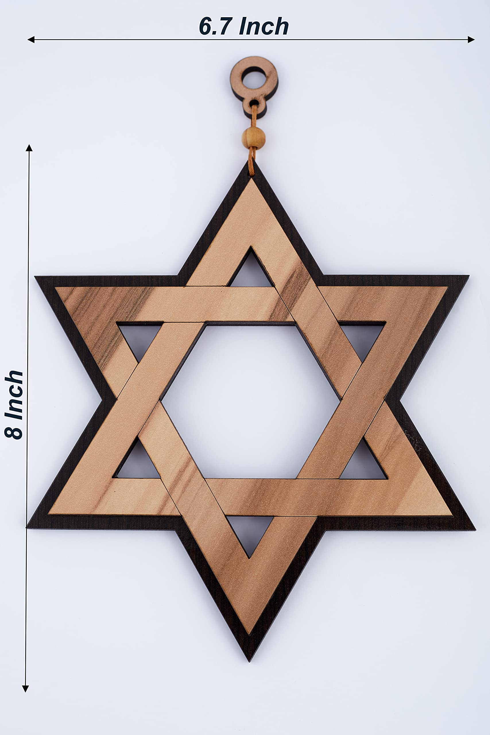 8 Inch Star of David Wooden Ornament - Handcrafted Magen David from Israel - Perfect for Hanukkah, Christmas Tree Decor & Jewish Home Décor