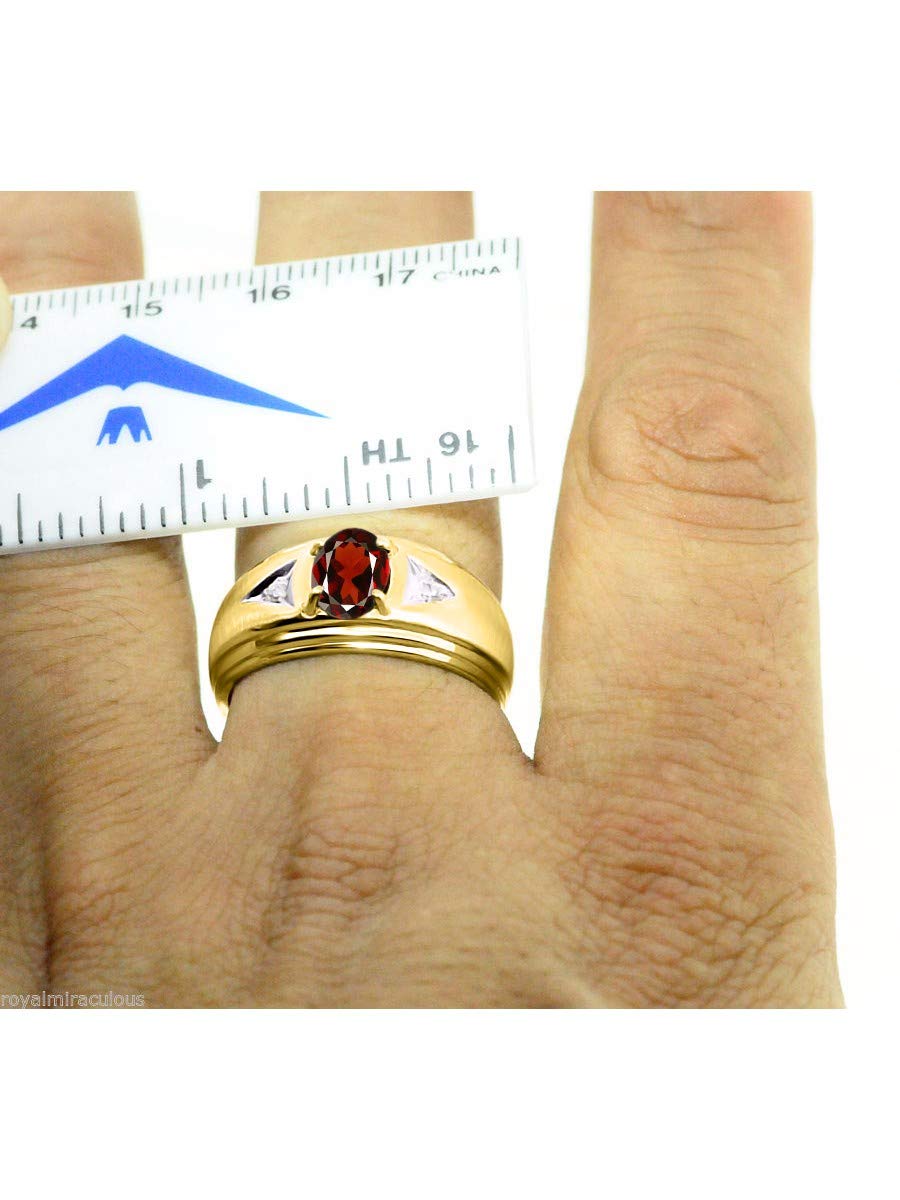 Rylos Men's Classic 8X6MM Oval Gemstone & Diamond Ring - Yellow Gold Plated Silver Birthstone Rings for Men (Sizes 8-13) | Perfect for Weddings, Anniversaries & Gifts