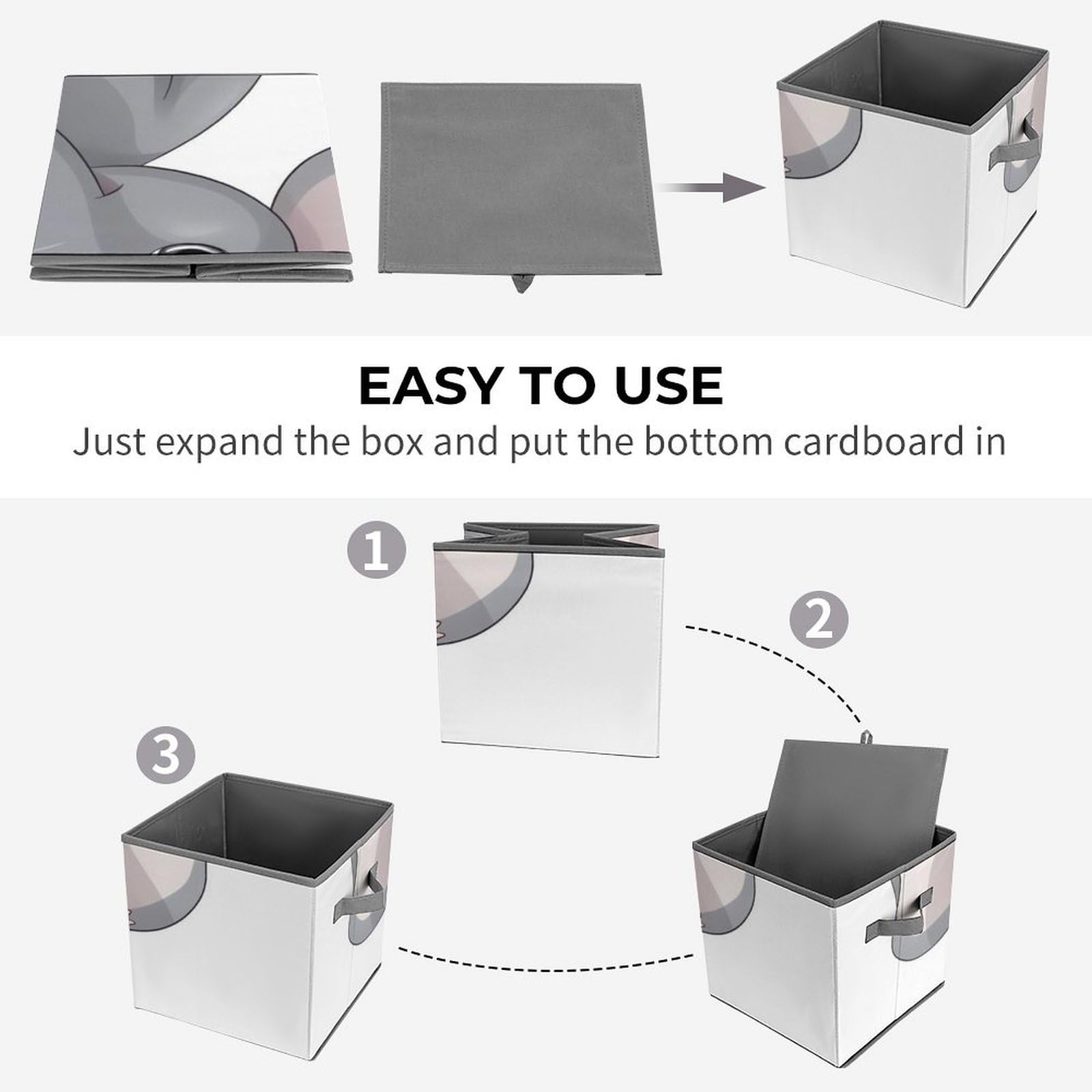 Large Collapsible Storage Cubes with Handles - 10.6x10.6x10.6in Cute Elephant Design Fabric Bins for Closet, Home & Office Organization | Space-Saving Foldable Storage Box for Toys, Books & Household Items