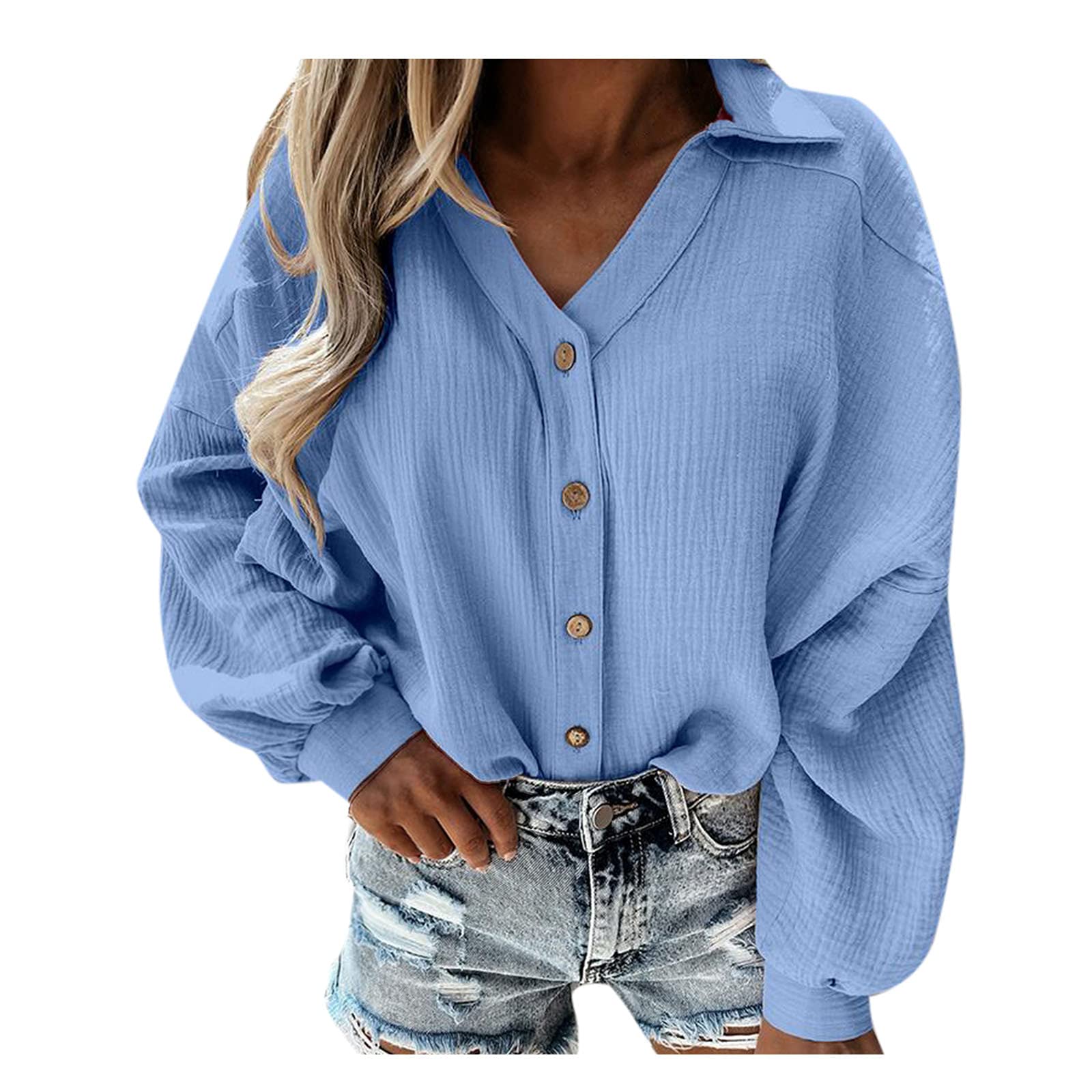 Women's Casual Flowy Long Sleeve Blouse - Striped Multi-Color Tunic Top in Sky Blue | Perfect for Work, Date Night & Everyday Wear