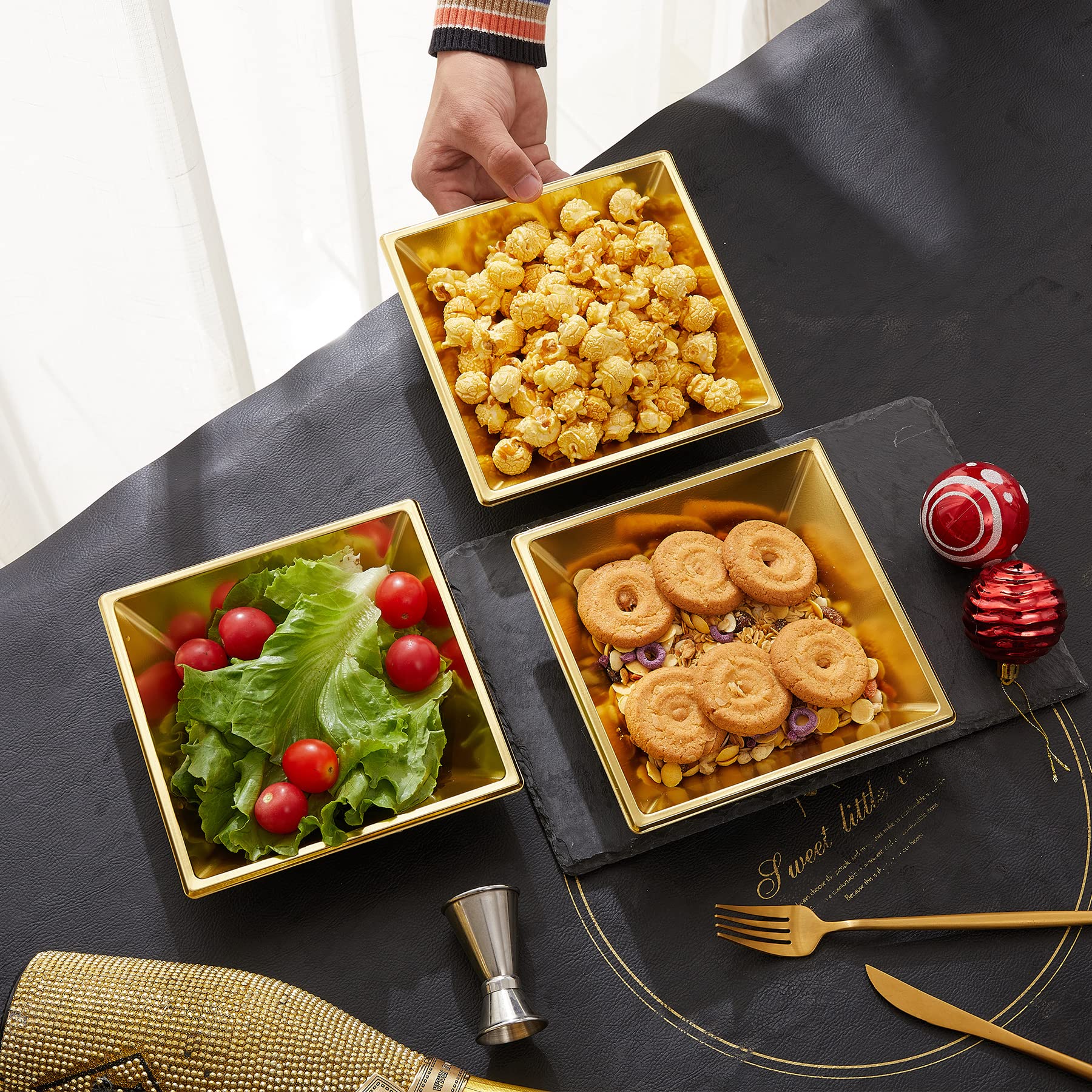 12oz Gold Plastic Bowls - 50 Pack Disposable Square Serving Bowls for Parties, Weddings & Birthdays
