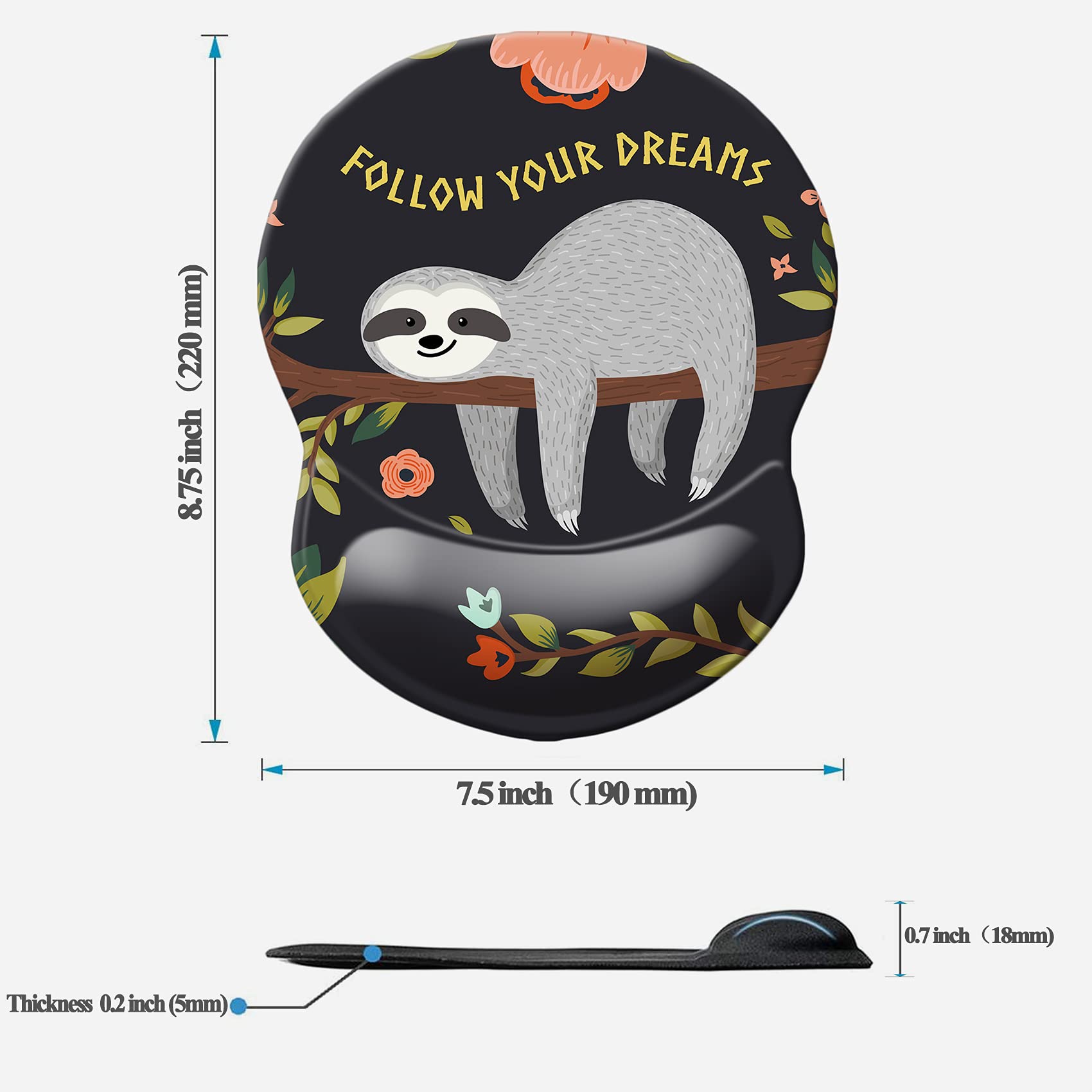 Ergonomic Mouse Pad with Wrist Support - Non-Slip Desk Mat for Office, Computer, Laptop & Mac - Comfortable & Lightweight Gaming Mousepad (Baby Sloth Design) - Perfect for Work, Gaming & Long Computer Sessions