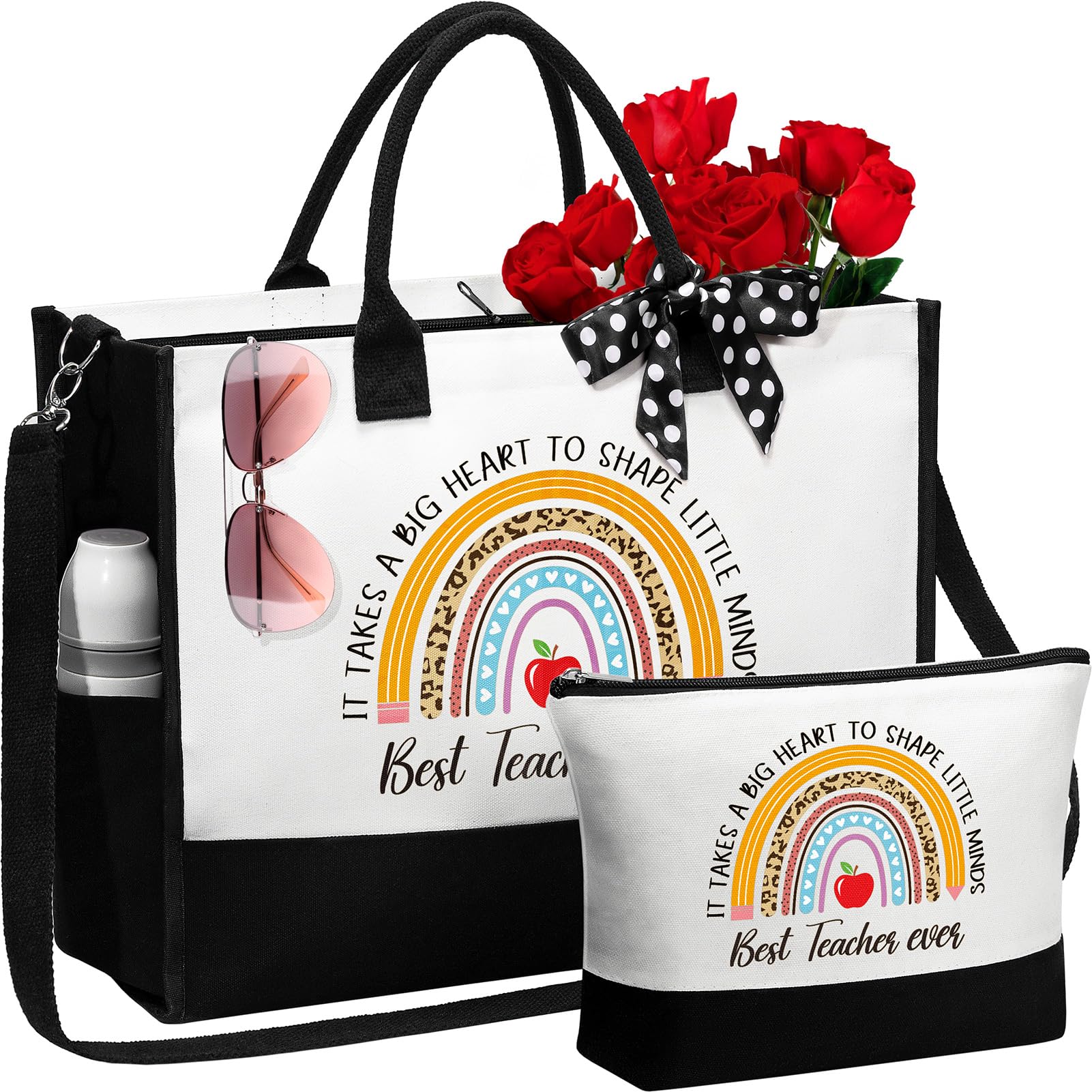 Best Teacher Appreciation Gifts for Women - Thoughtful End of Year & Retirement Gifts Set with Canvas Tote Bag & Makeup Bag - Perfect Thank You Presents for Teachers, Daycare Educators & Mentors (Great for Birthdays, Holidays & Special Occasions)